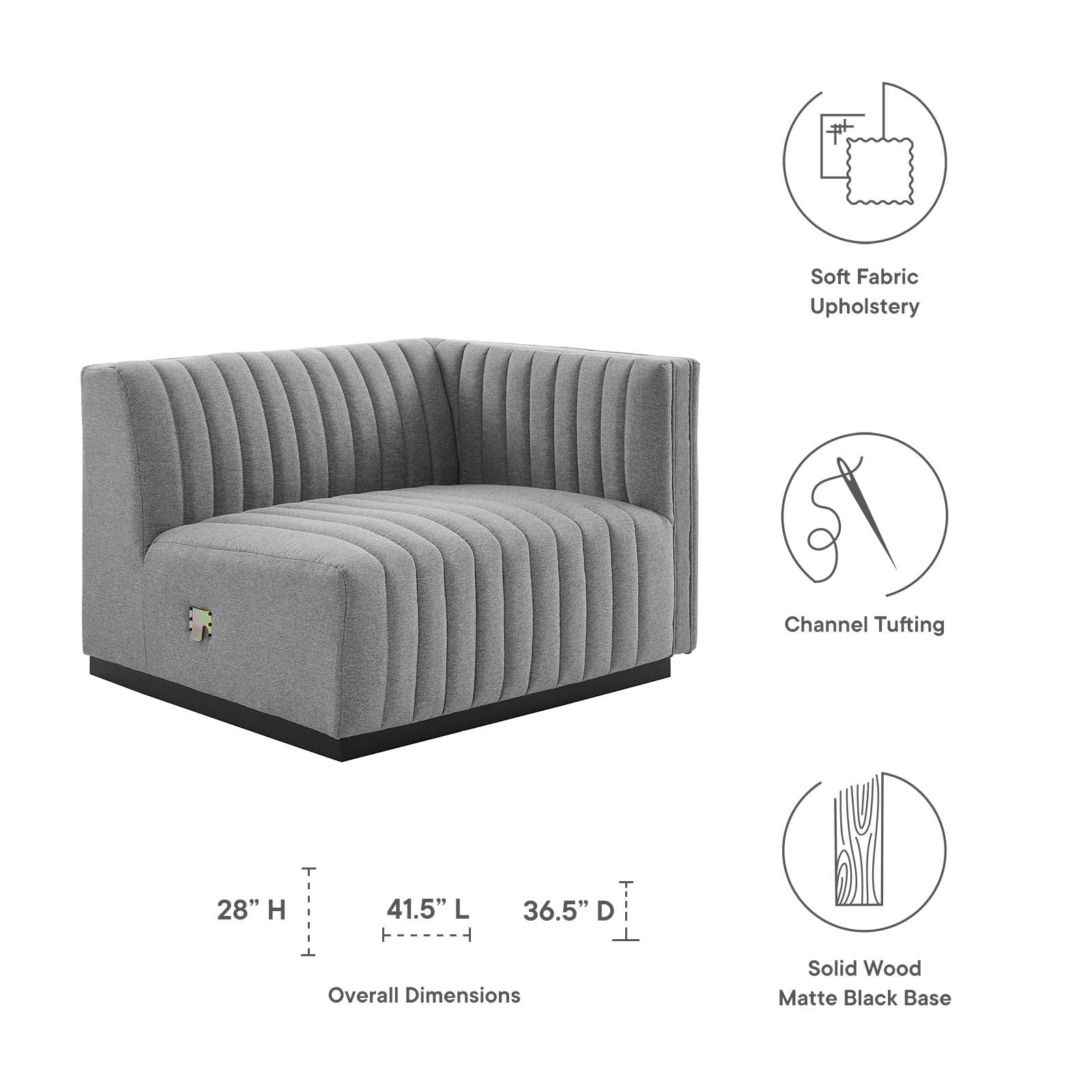 Modway Accent Chairs - Conjure Channel Tufted Upholstered Fabric Right-Arm Chair Black Light Gray