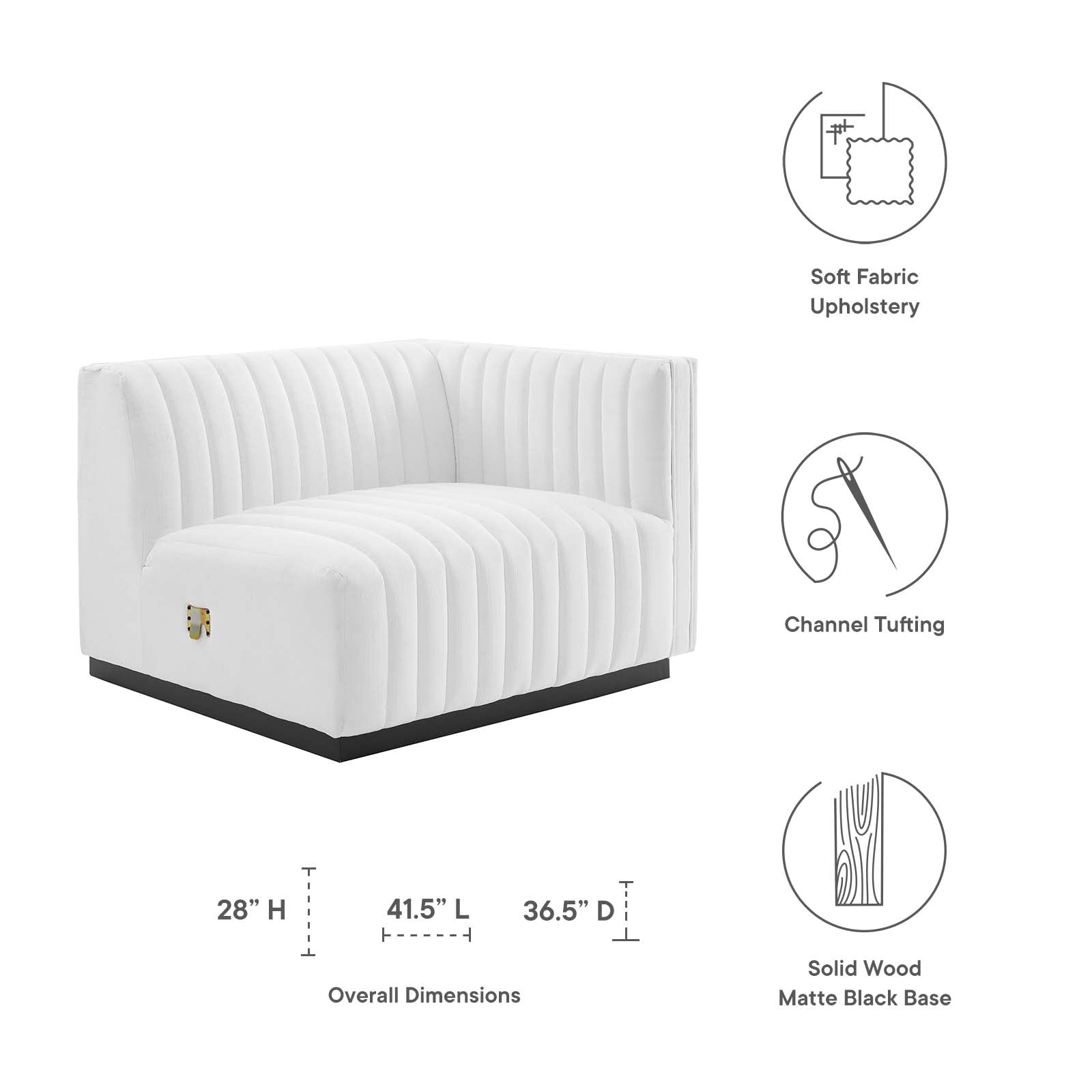 Modway Accent Chairs - Conjure Channel Tufted Upholstered Fabric Right-Arm Chair Black White