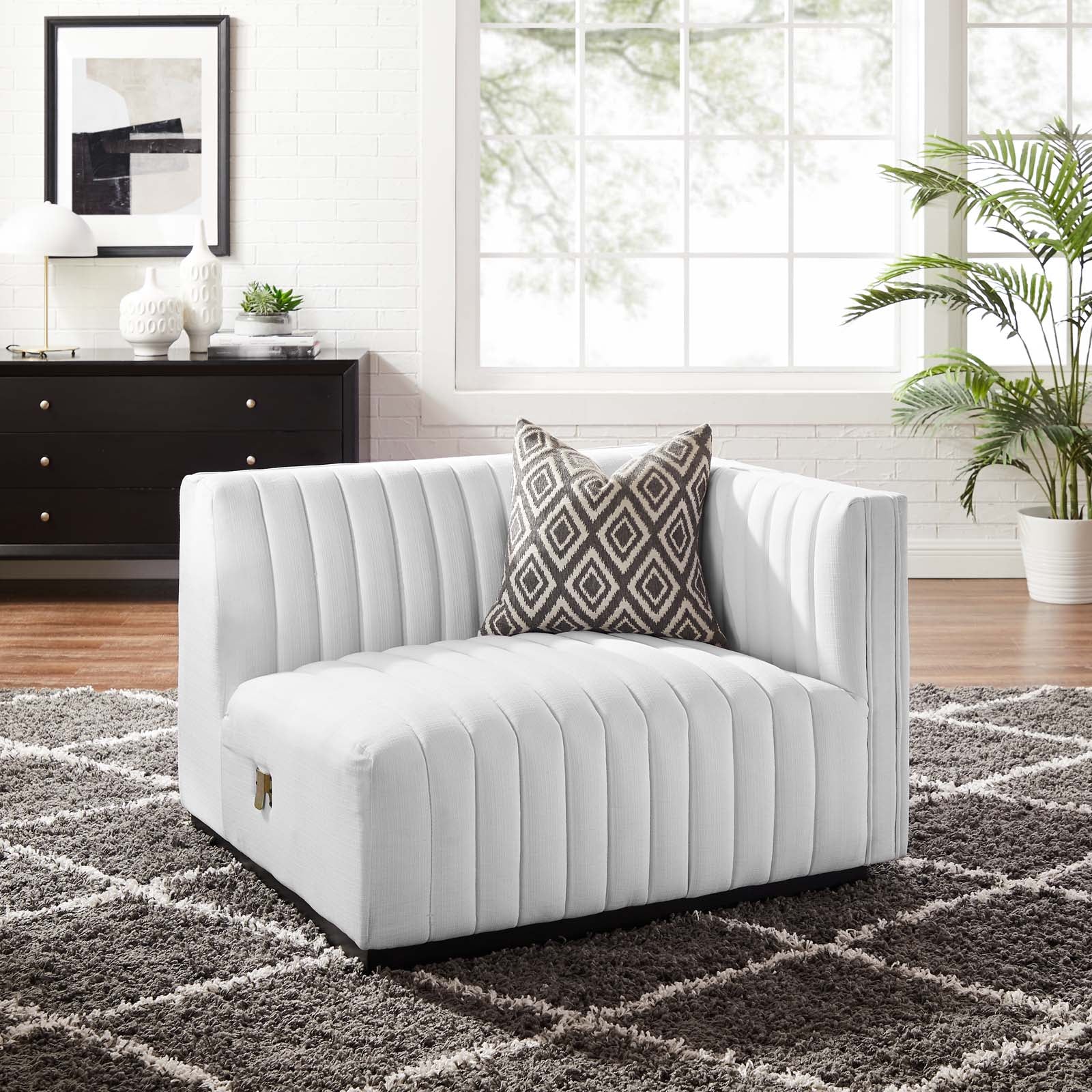 Modway Accent Chairs - Conjure Channel Tufted Upholstered Fabric Right-Arm Chair Black White