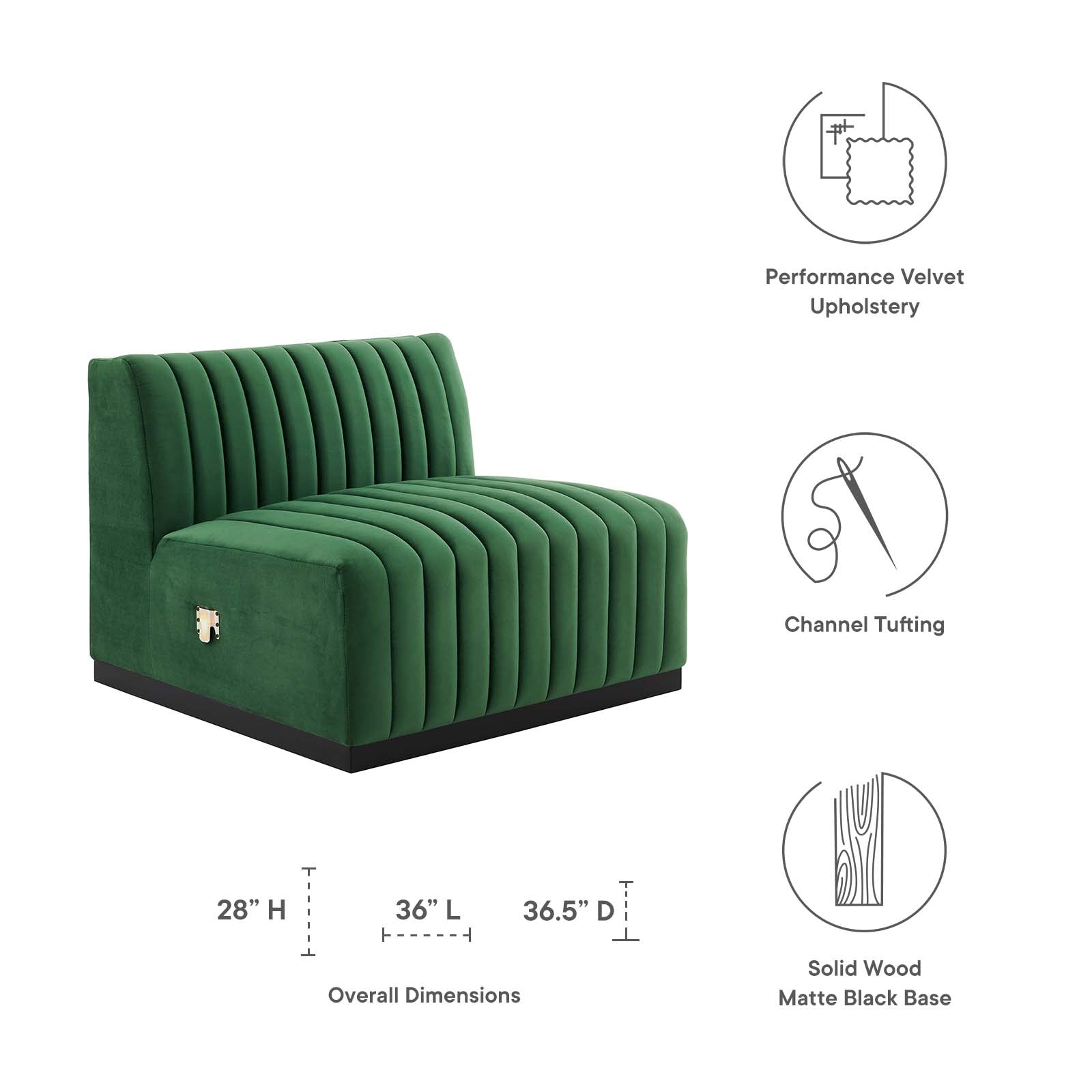 Modway Accent Chairs - Conjure Channel Tufted Performance Velvet Armless Chair Black Emerald