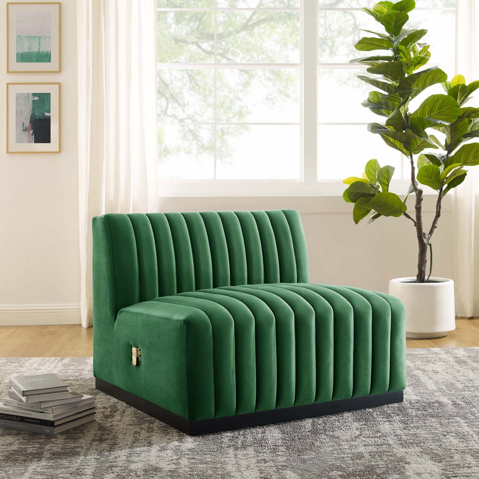 Modway Accent Chairs - Conjure Channel Tufted Performance Velvet Armless Chair Black Emerald