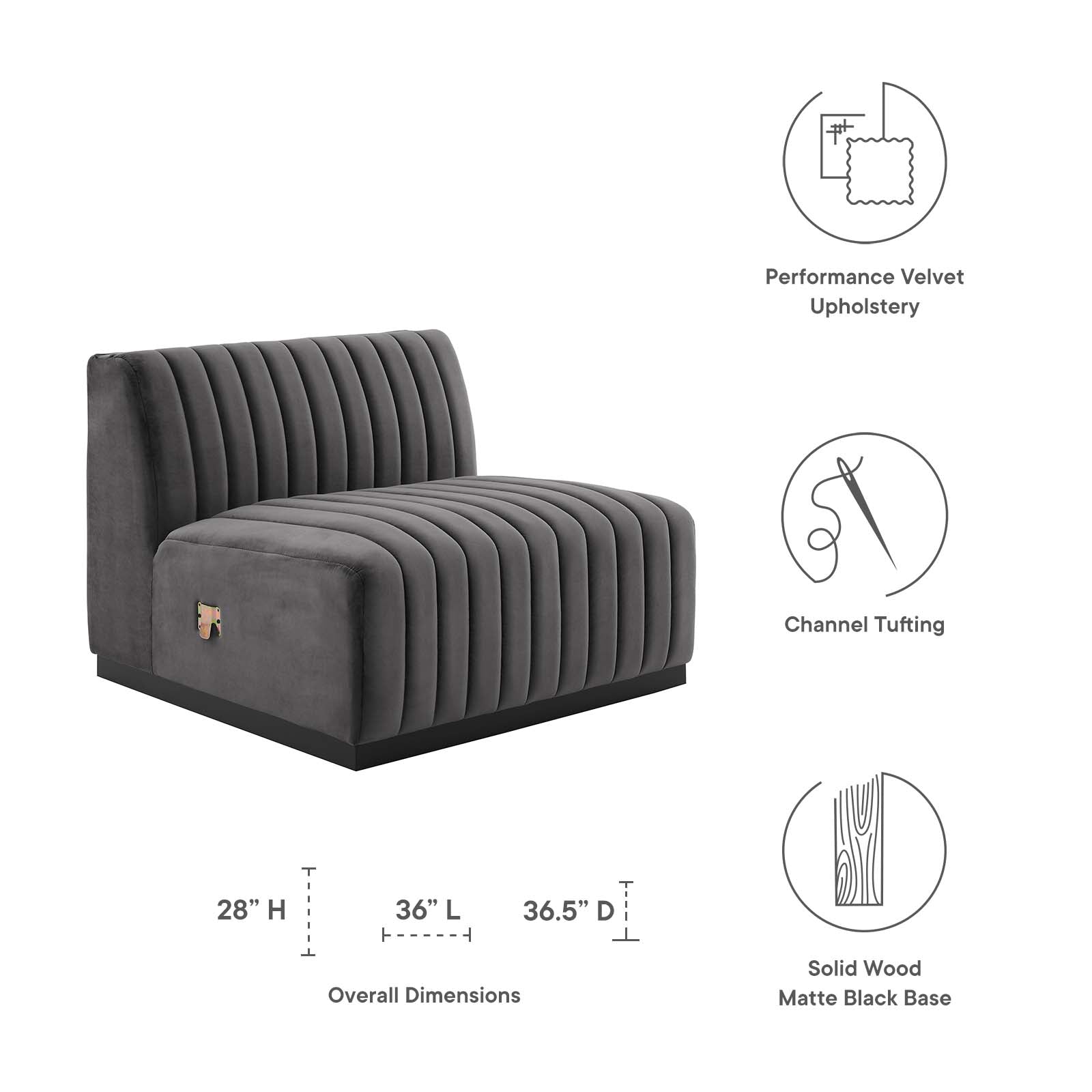 Modway Accent Chairs - Conjure Channel Tufted Performance Velvet Armless Chair Black Gray