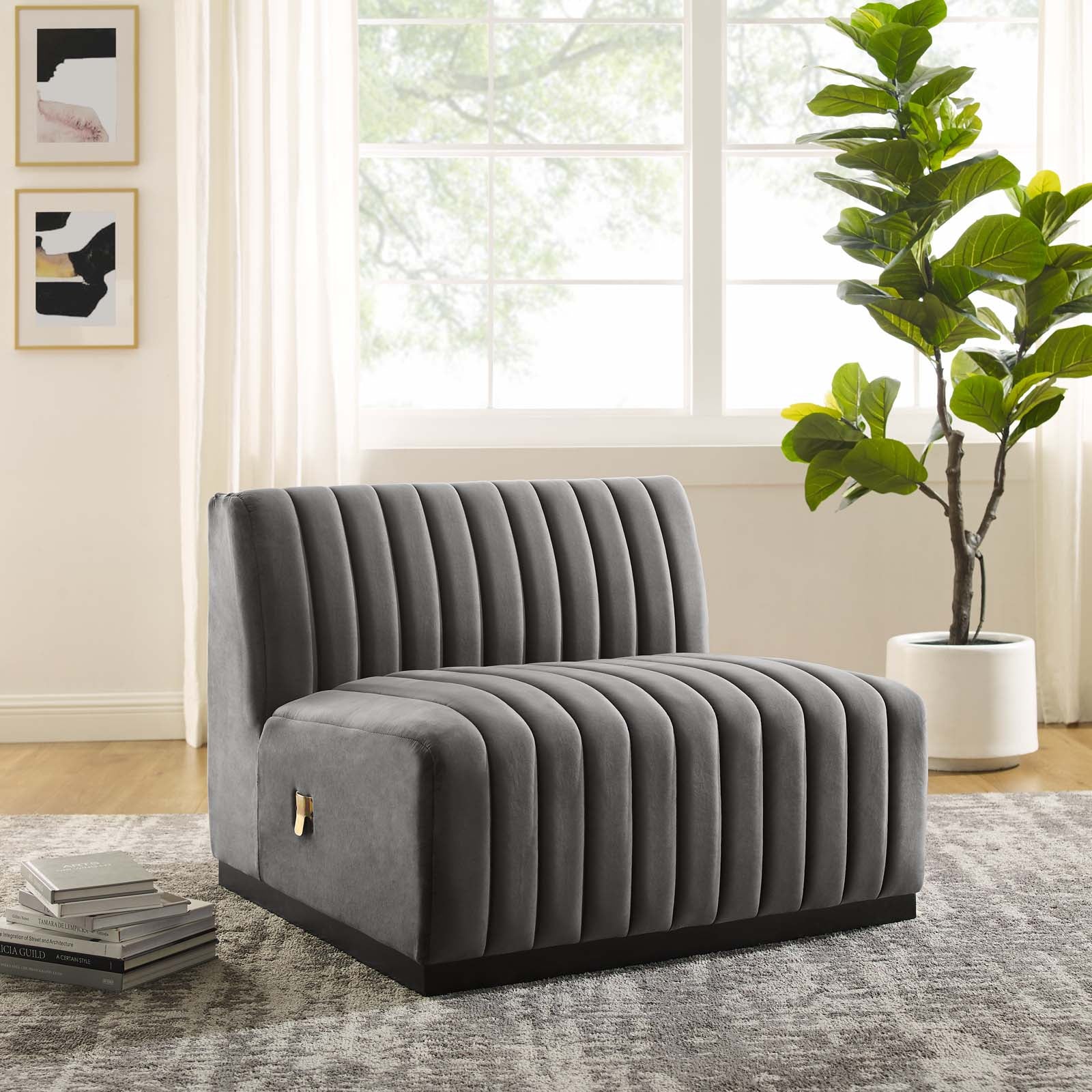 Modway Accent Chairs - Conjure Channel Tufted Performance Velvet Armless Chair Black Gray