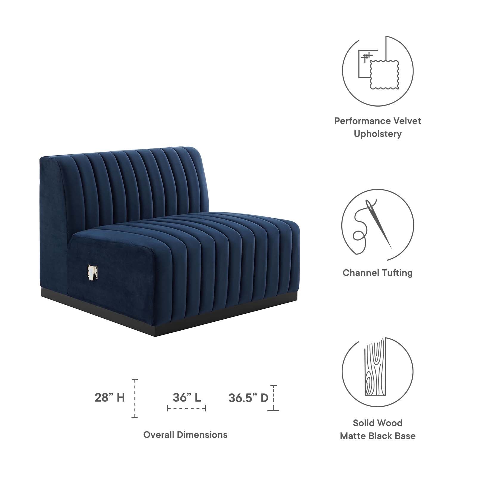 Modway Accent Chairs - Conjure Channel Tufted Performance Velvet Armless Chair Black Midnight
