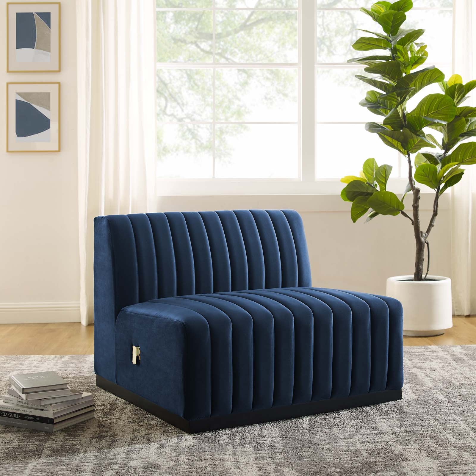 Modway Accent Chairs - Conjure Channel Tufted Performance Velvet Armless Chair Black Midnight