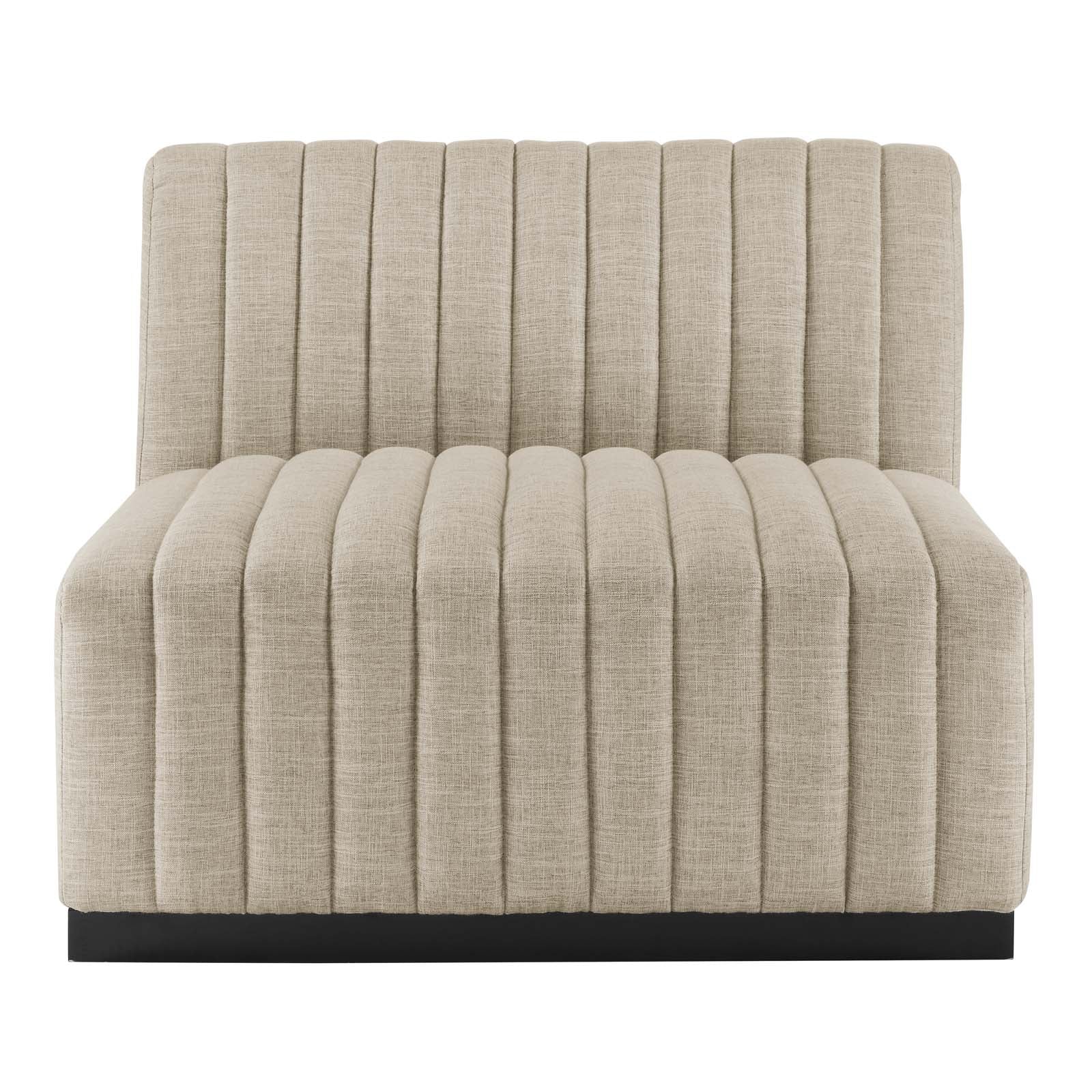 Modway Accent Chairs - Conjure Channel Tufted Upholstered Fabric Armless Chair Black Beige