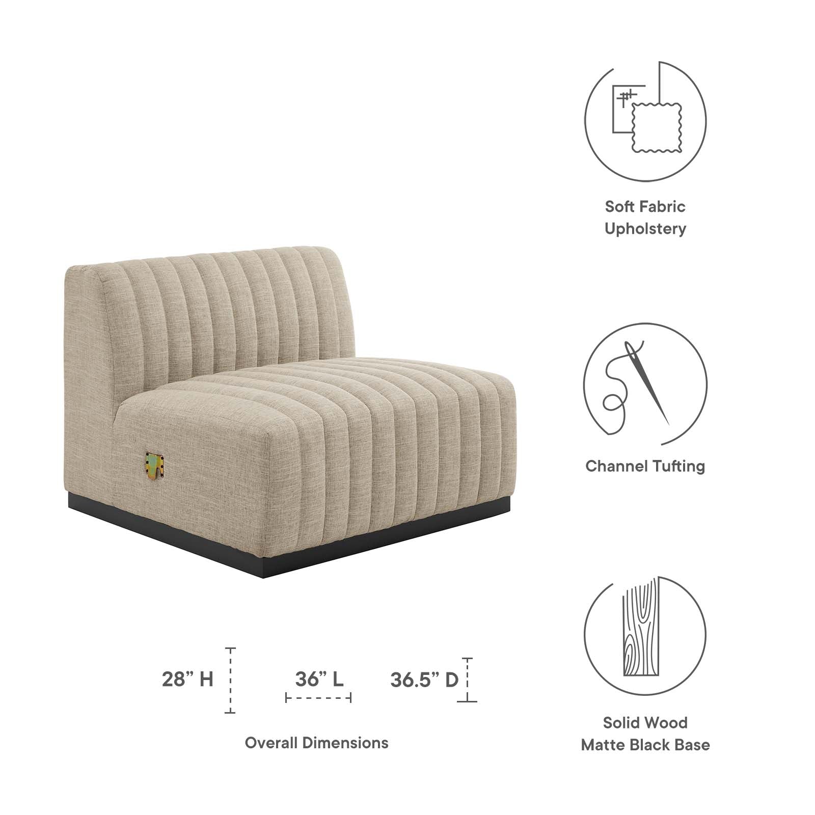 Modway Accent Chairs - Conjure Channel Tufted Upholstered Fabric Armless Chair Black Beige