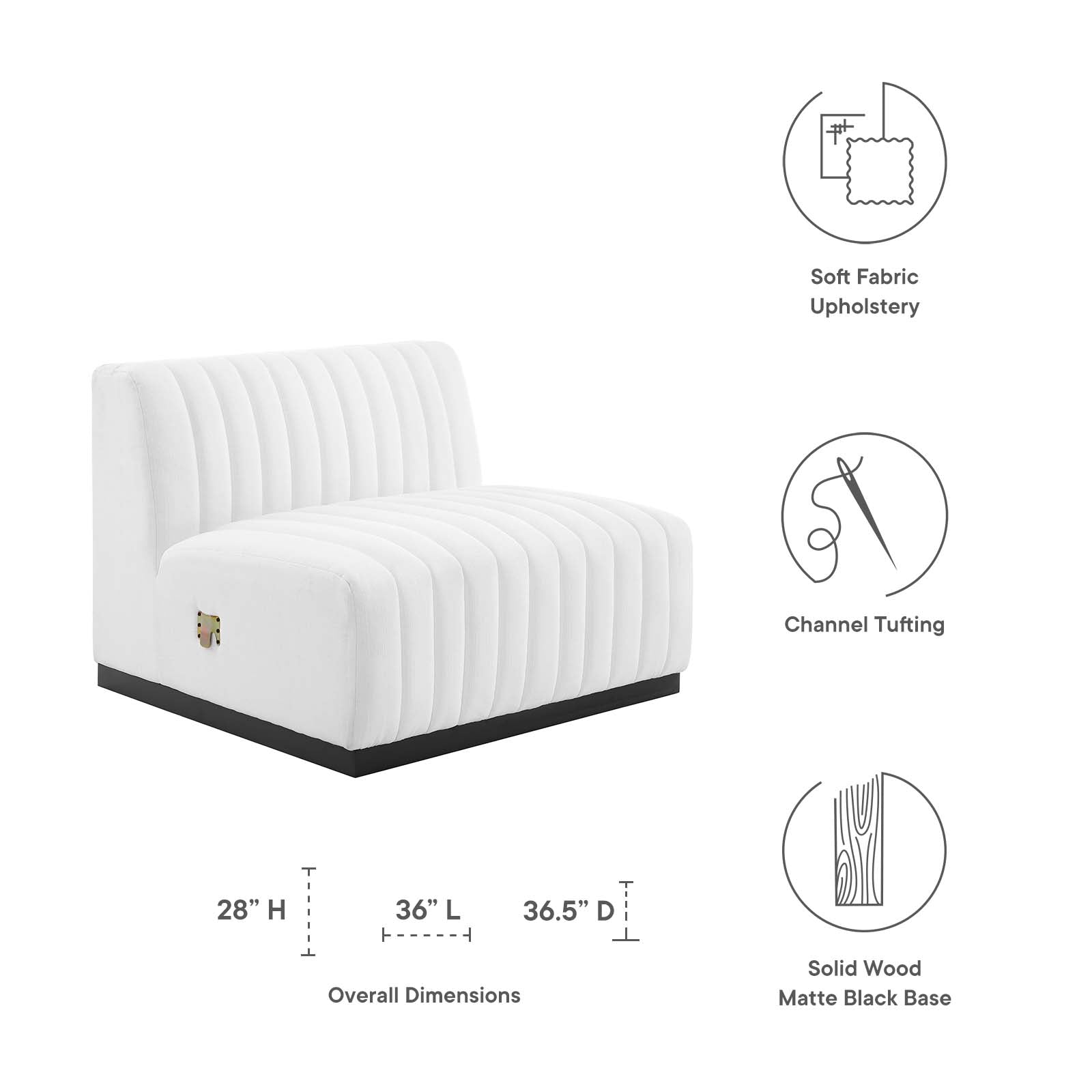 Modway Accent Chairs - Conjure Channel Tufted Upholstered Fabric Armless Chair Black White
