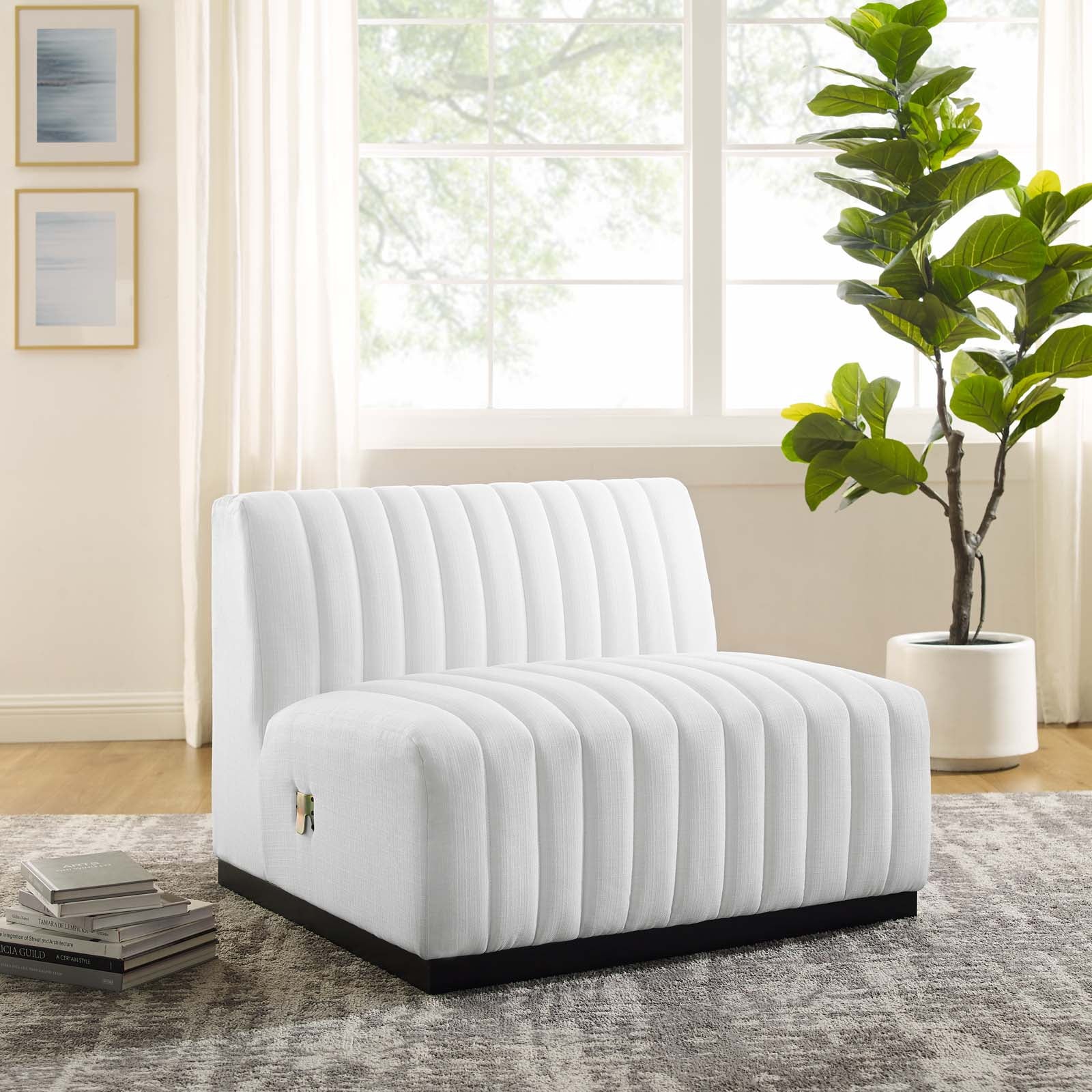 Modway Accent Chairs - Conjure Channel Tufted Upholstered Fabric Armless Chair Black White