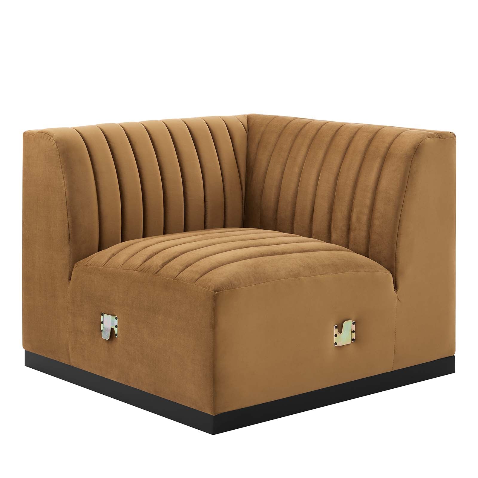 Modway Accent Chairs - Conjure Channel Tufted Performance Velvet Left Corner Chair Black Cognac