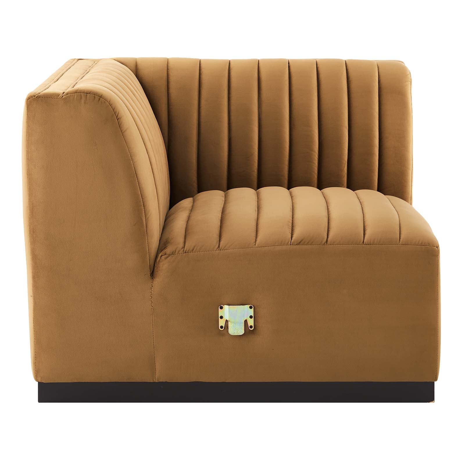 Modway Accent Chairs - Conjure Channel Tufted Performance Velvet Left Corner Chair Black Cognac