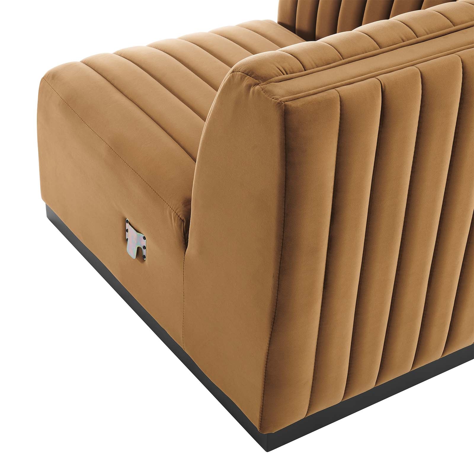 Modway Accent Chairs - Conjure Channel Tufted Performance Velvet Left Corner Chair Black Cognac