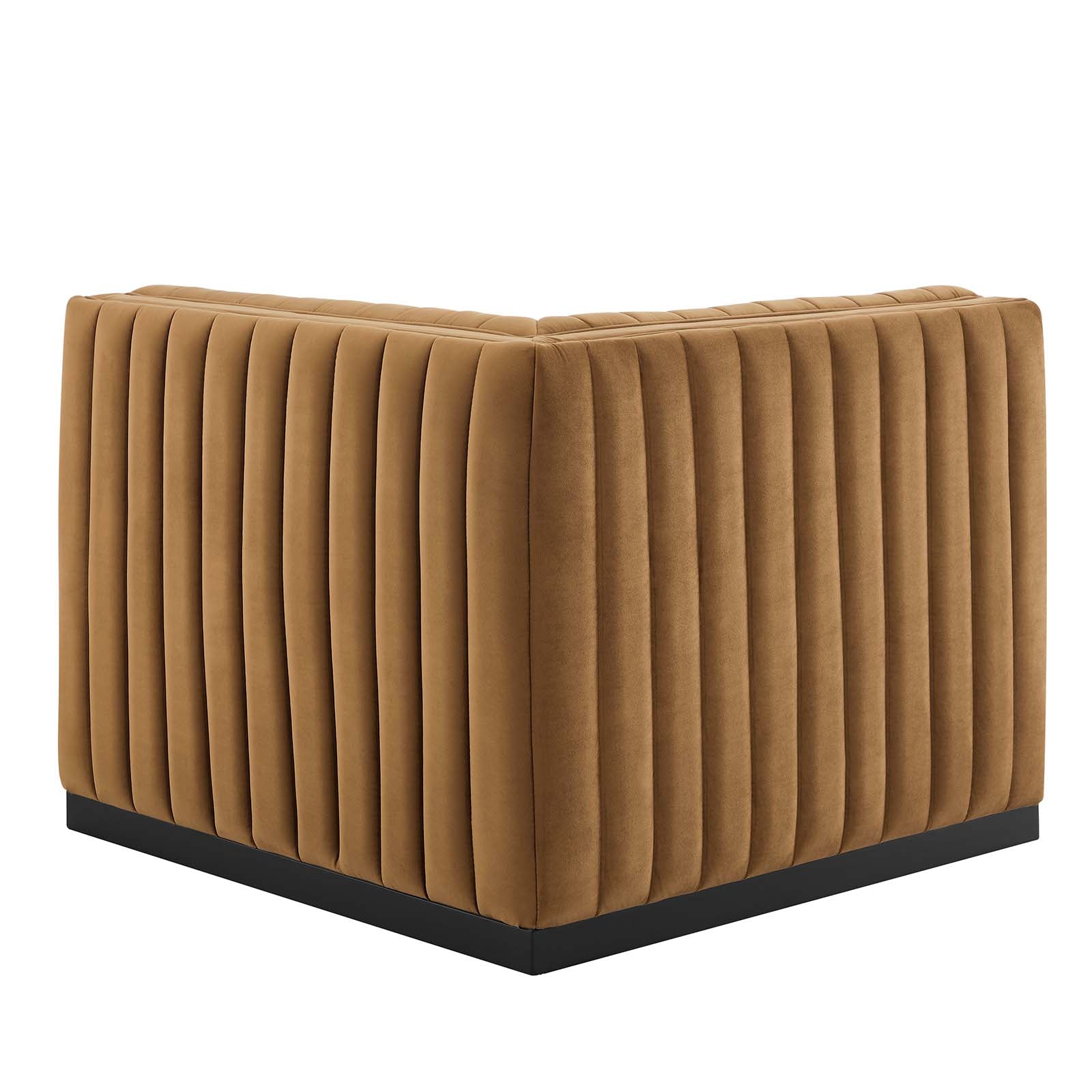 Modway Accent Chairs - Conjure Channel Tufted Performance Velvet Left Corner Chair Black Cognac