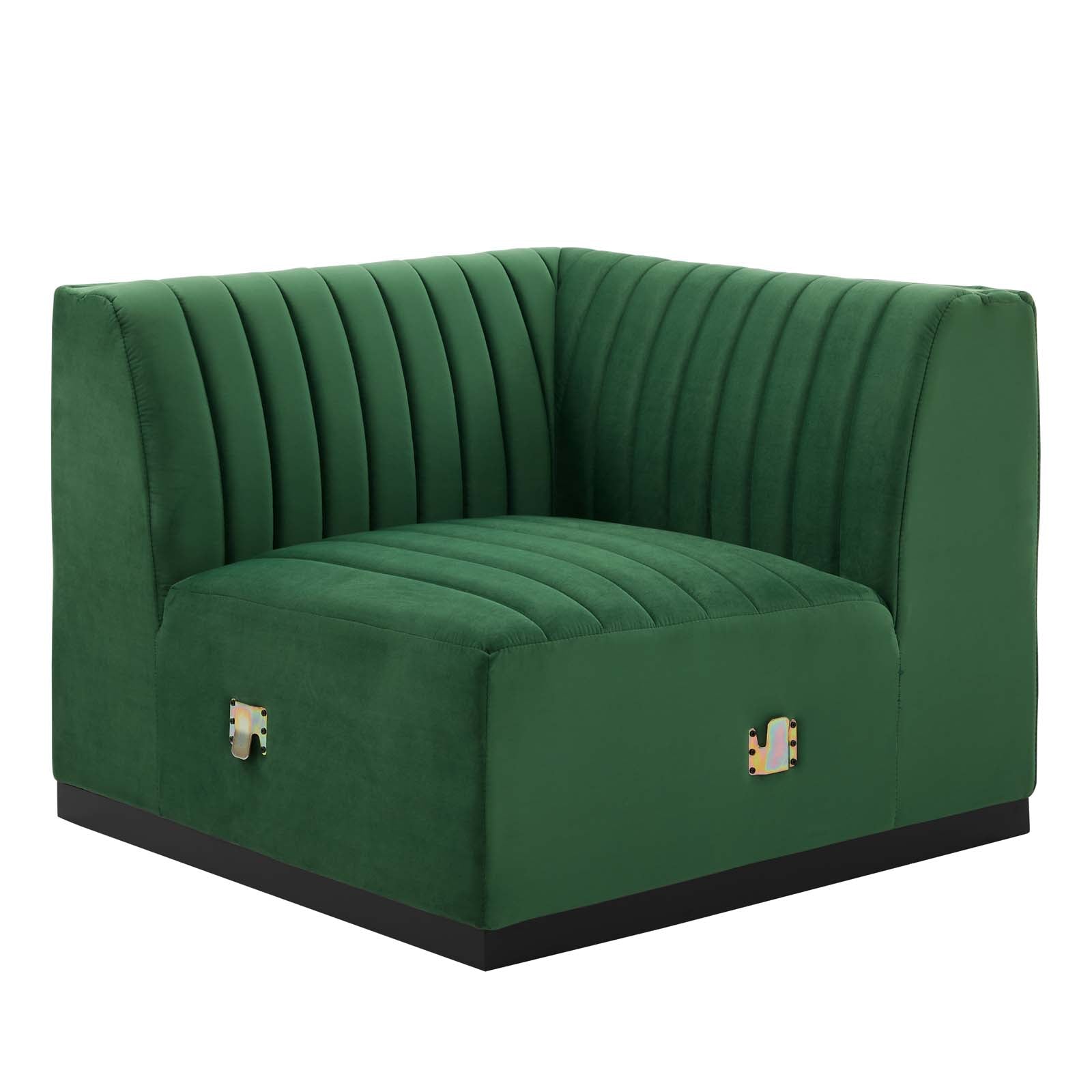 Modway Accent Chairs - Conjure Channel Tufted Performance Velvet Left Corner Chair Black Emerald