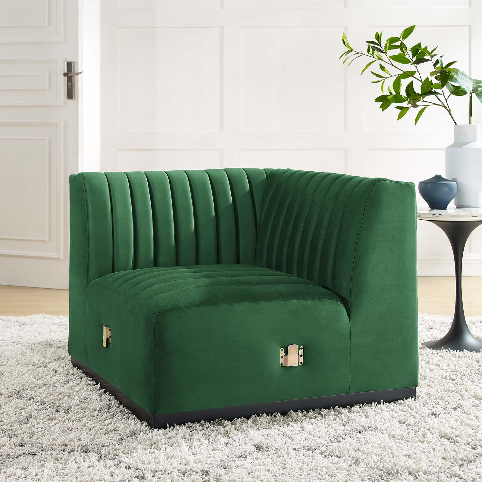 Modway Accent Chairs - Conjure Channel Tufted Performance Velvet Left Corner Chair Black Emerald