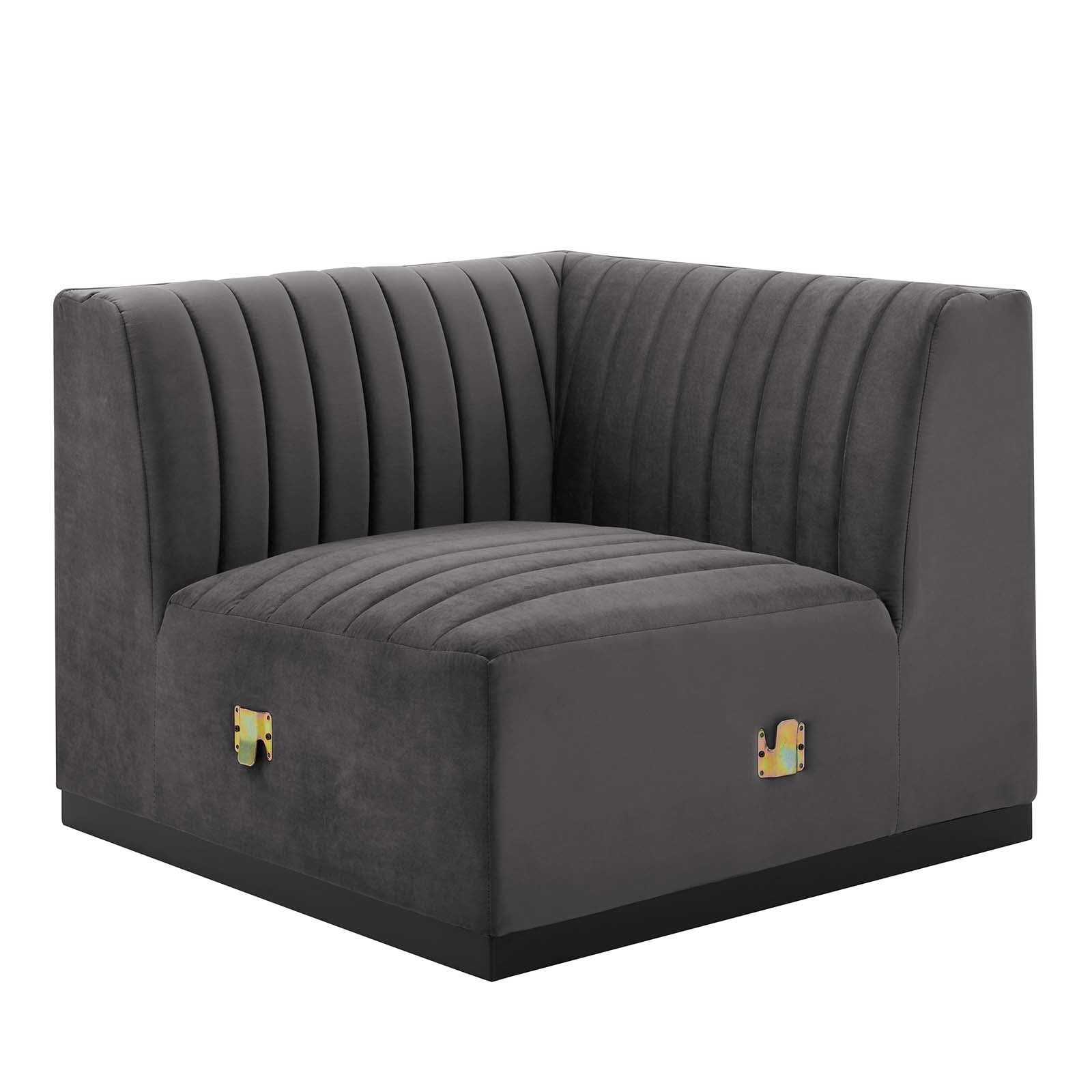 Modway Accent Chairs - Conjure Channel Tufted Performance Velvet Left Corner Chair Black Gray