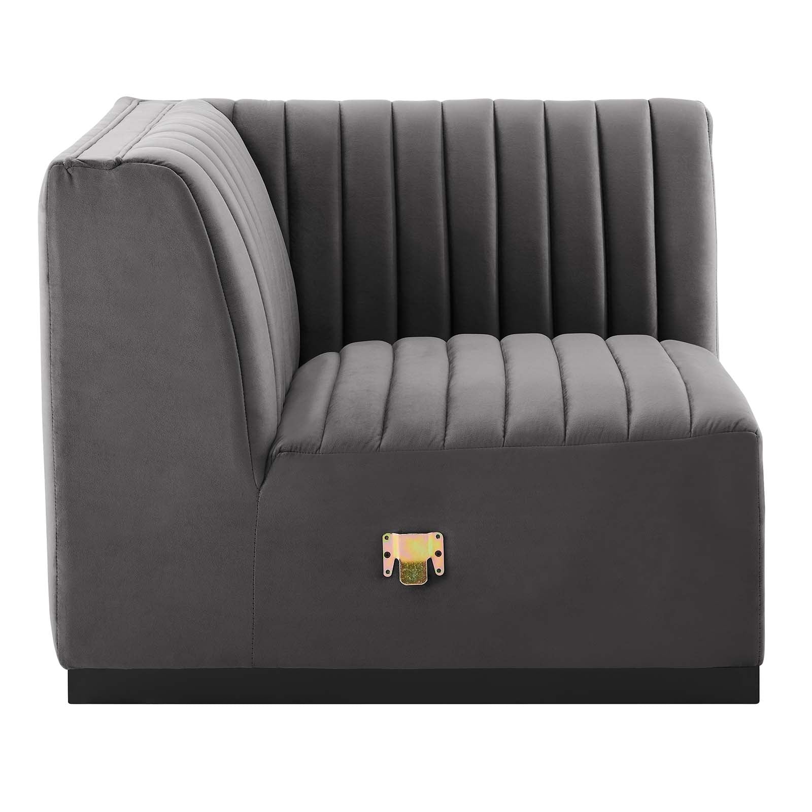 Modway Accent Chairs - Conjure Channel Tufted Performance Velvet Left Corner Chair Black Gray