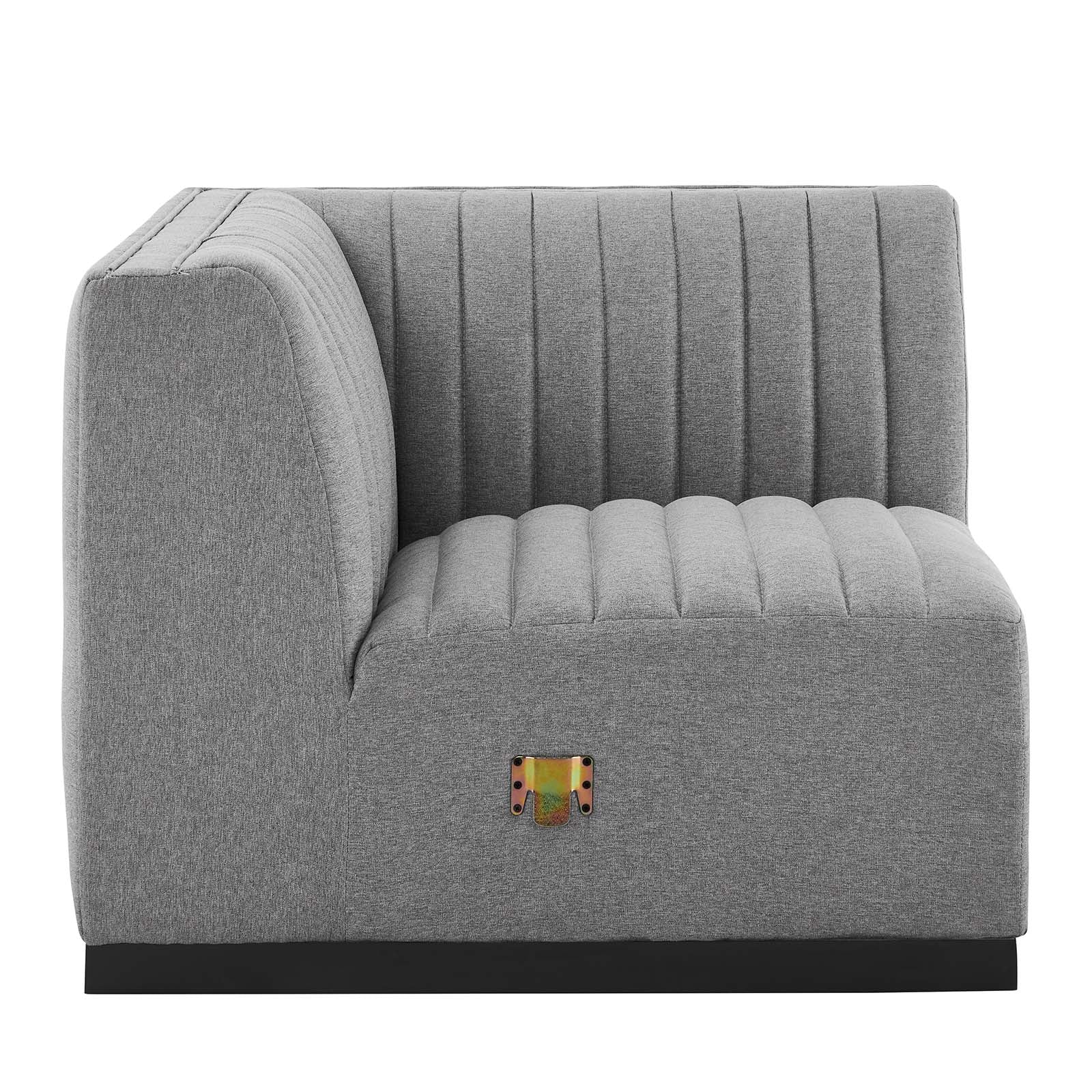 Modway Accent Chairs - Conjure Channel Tufted Upholstered Fabric Left Corner Chair Black Light Gray