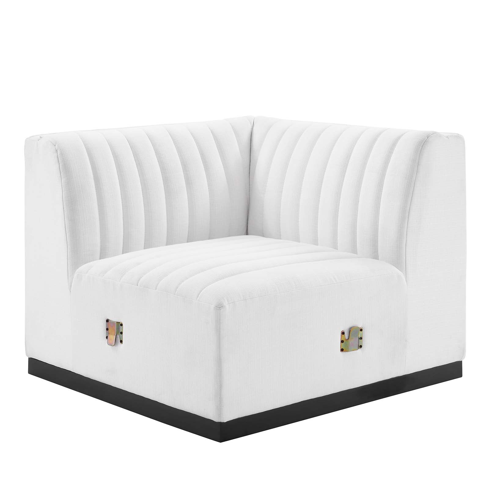 Modway Accent Chairs - Conjure Channel Tufted Upholstered Fabric Left Corner Chair Black White