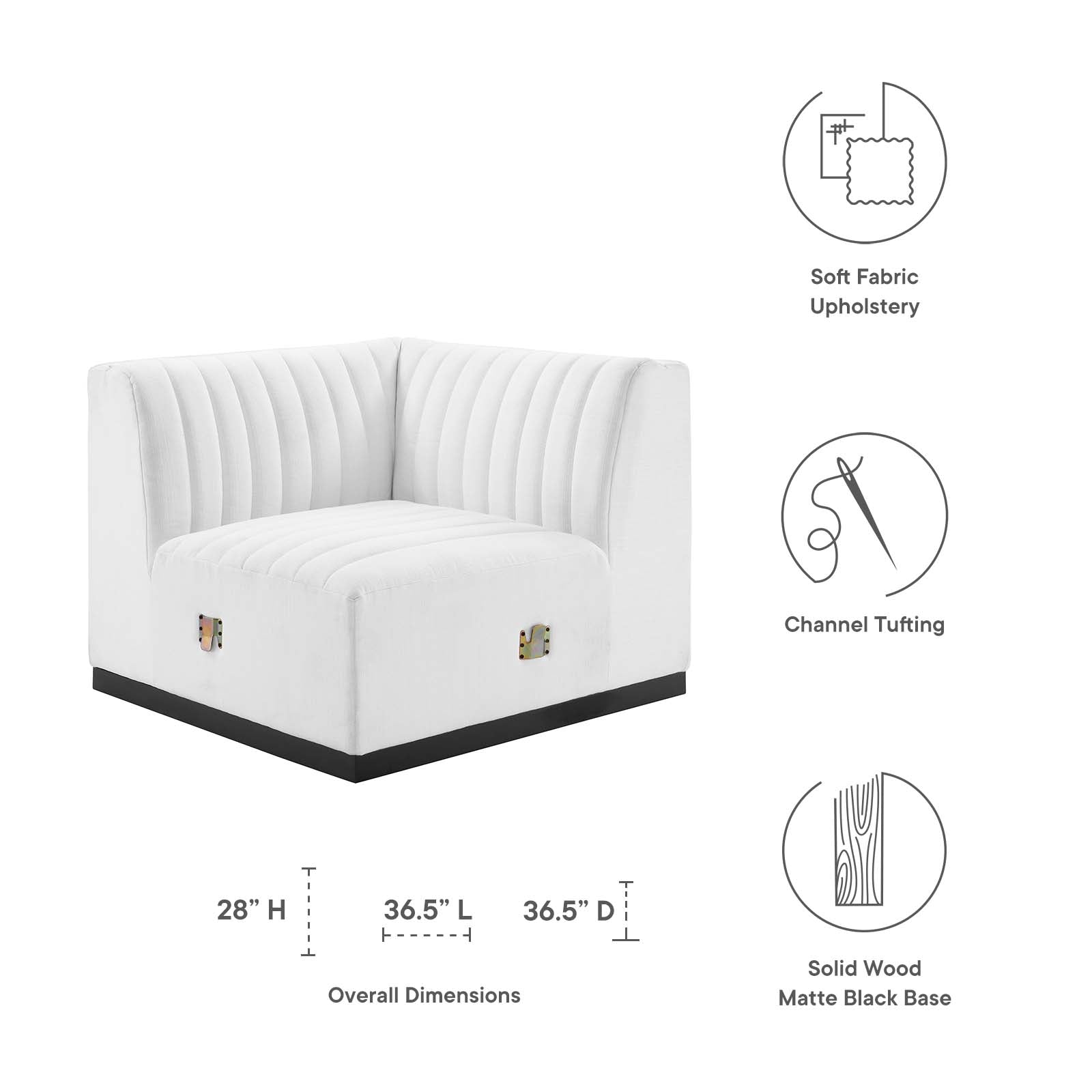 Modway Accent Chairs - Conjure Channel Tufted Upholstered Fabric Left Corner Chair Black White