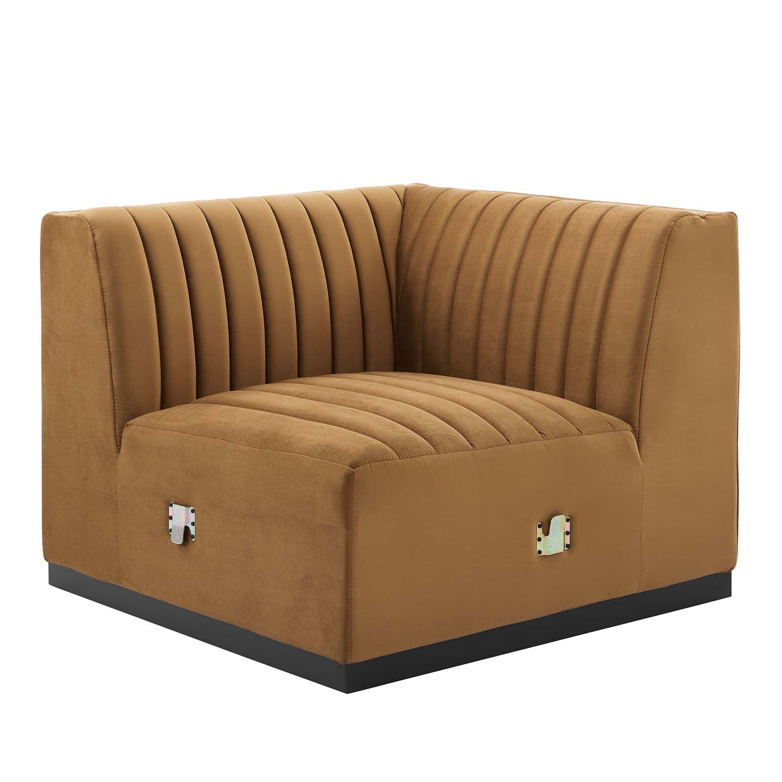 Modway Accent Chairs - Conjure Channel Tufted Performance Velvet Right Corner Chair Black Cognac