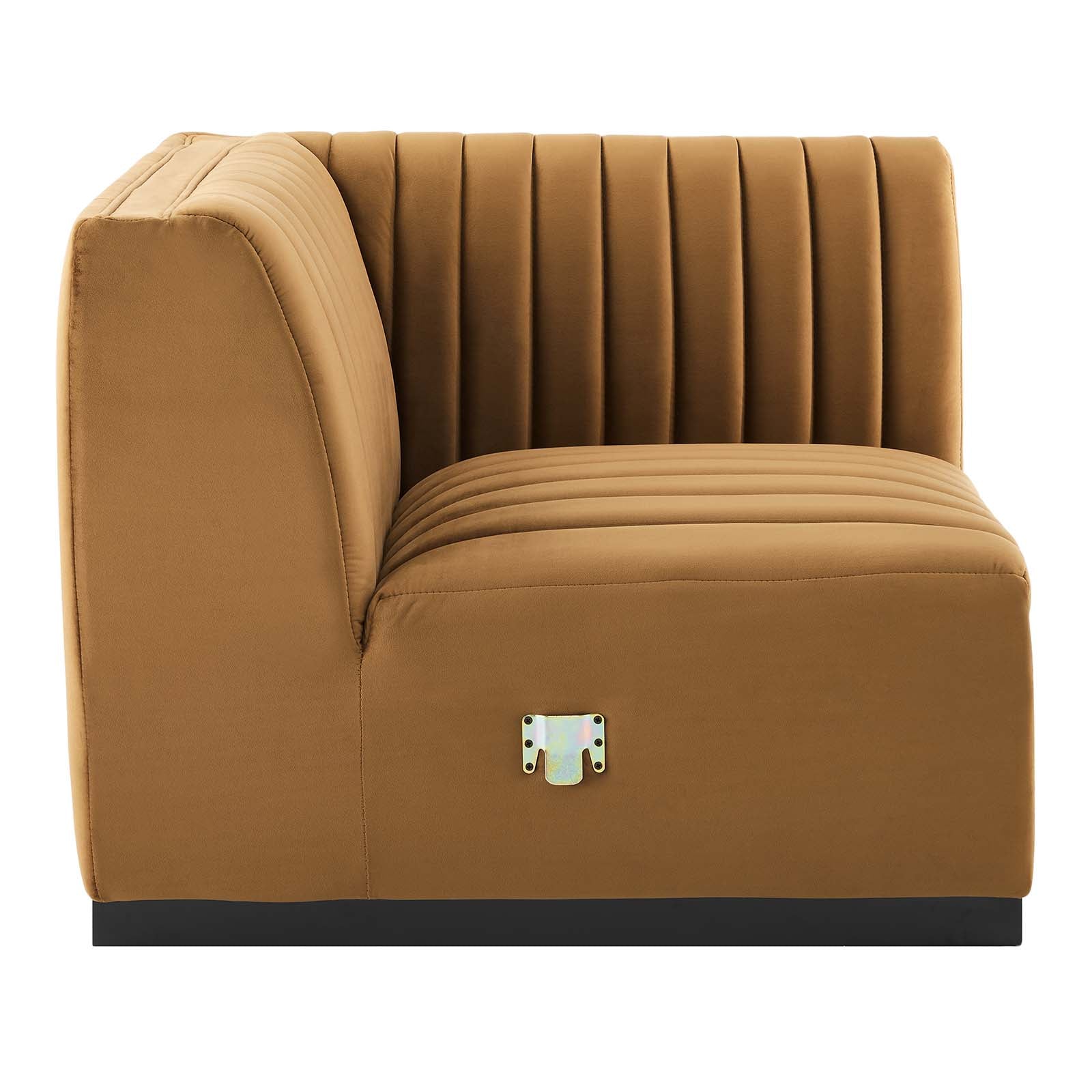 Modway Accent Chairs - Conjure Channel Tufted Performance Velvet Right Corner Chair Black Cognac