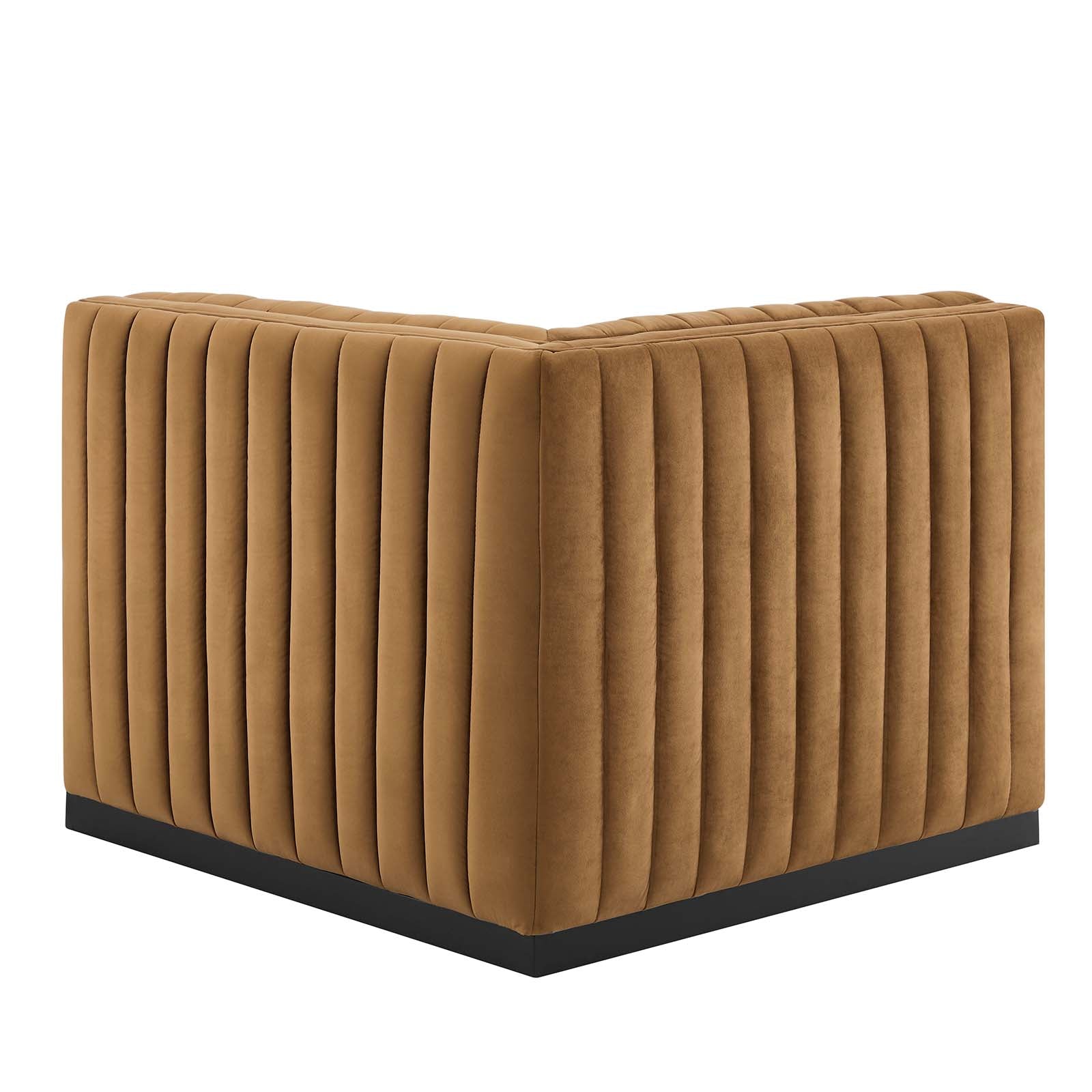 Modway Accent Chairs - Conjure Channel Tufted Performance Velvet Right Corner Chair Black Cognac
