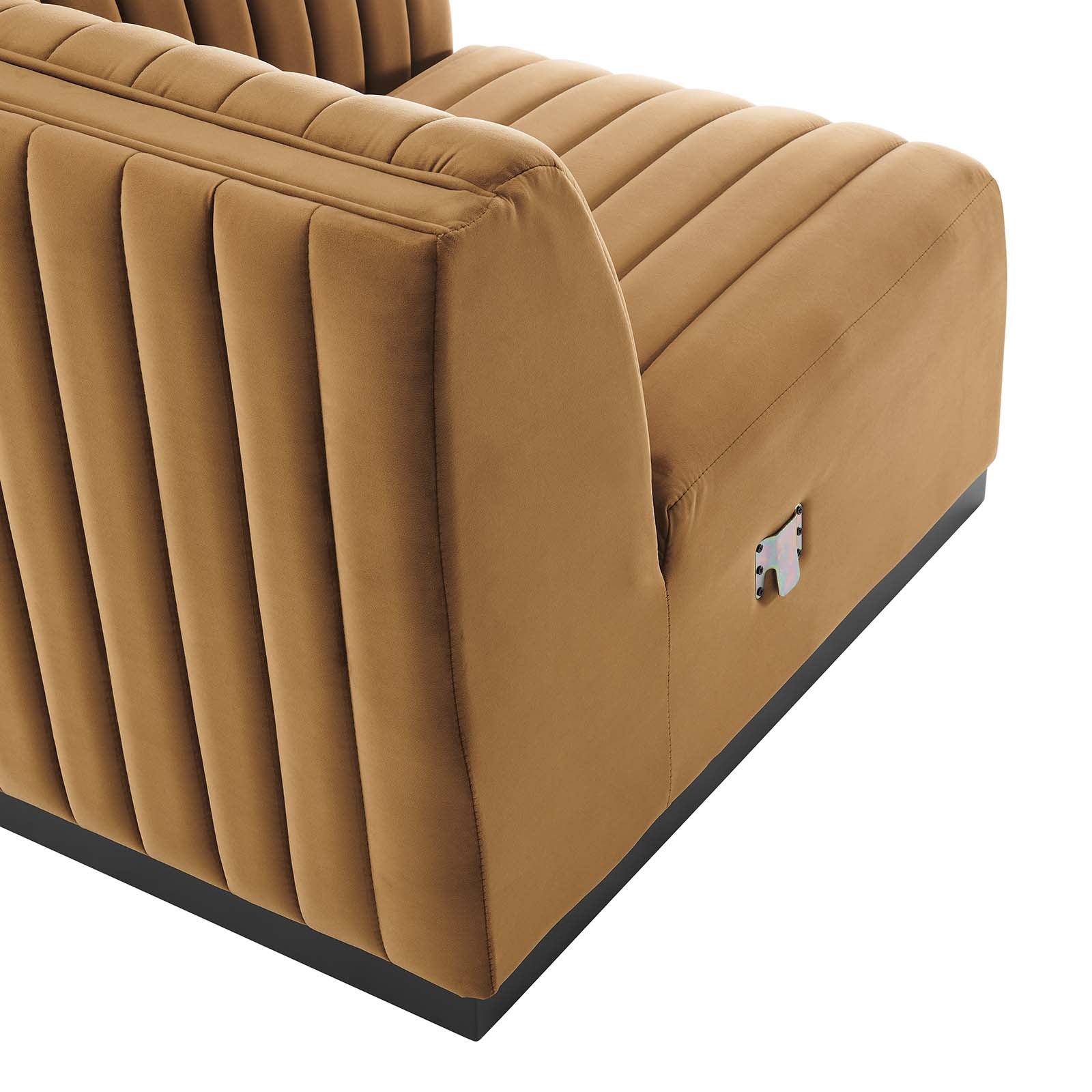 Modway Accent Chairs - Conjure Channel Tufted Performance Velvet Right Corner Chair Black Cognac