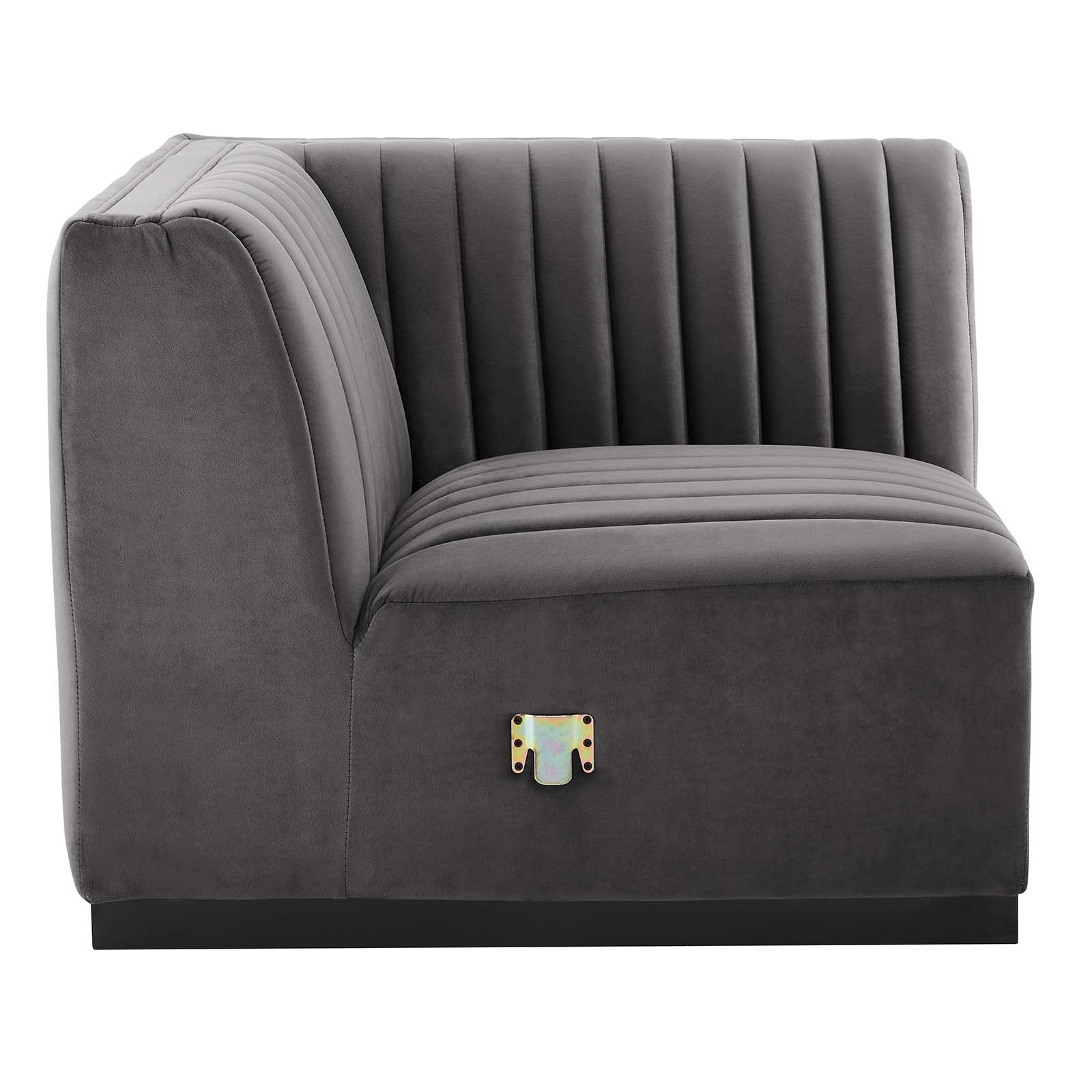 Modway Accent Chairs - Conjure Channel Tufted Performance Velvet Right Corner Chair Black Gray