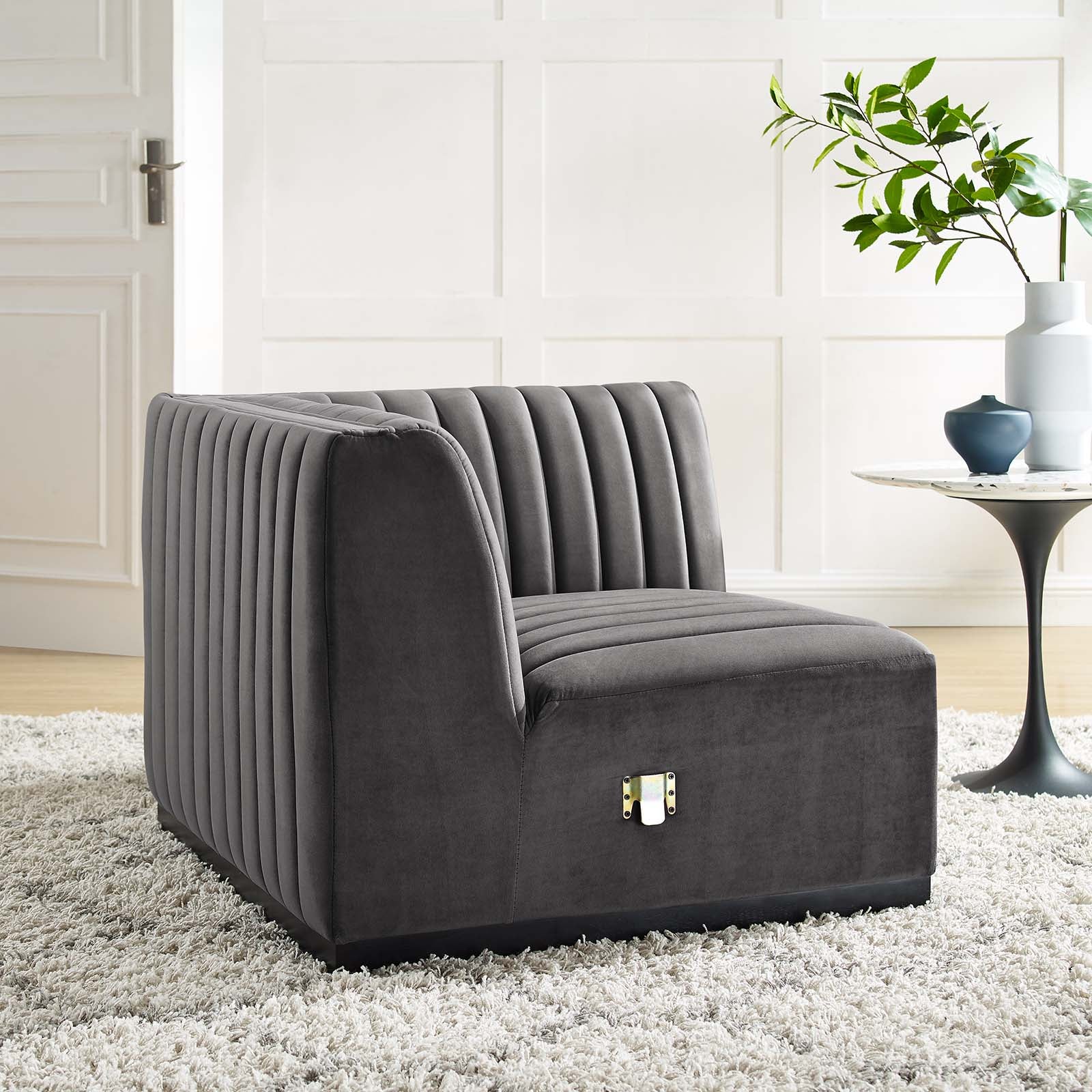 Modway Accent Chairs - Conjure Channel Tufted Performance Velvet Right Corner Chair Black Gray