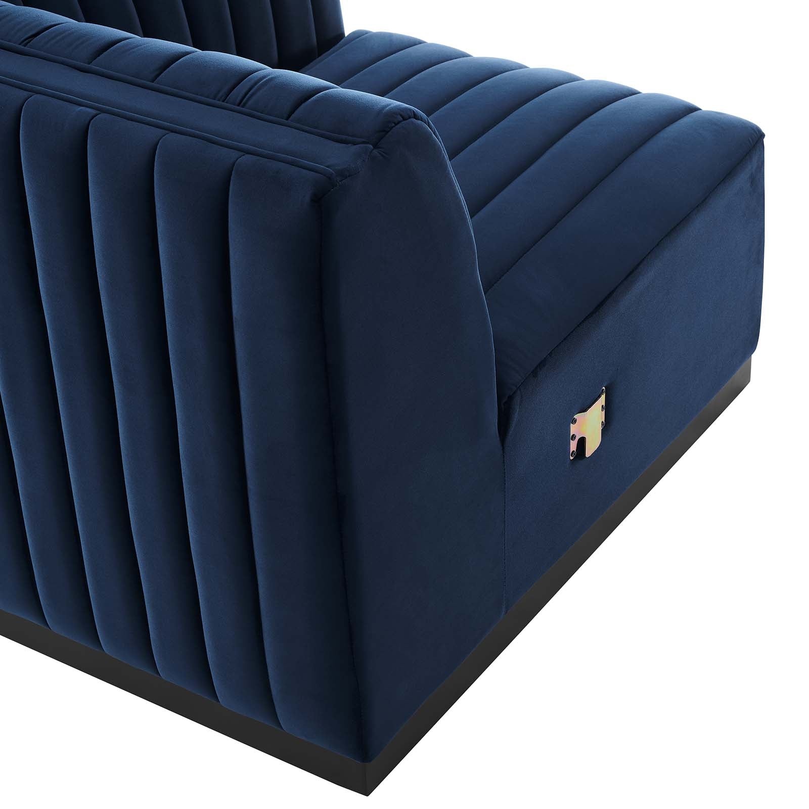 Modway Accent Chairs - Conjure Channel Tufted Performance Velvet Right Corner Chair Black Midnight Blue