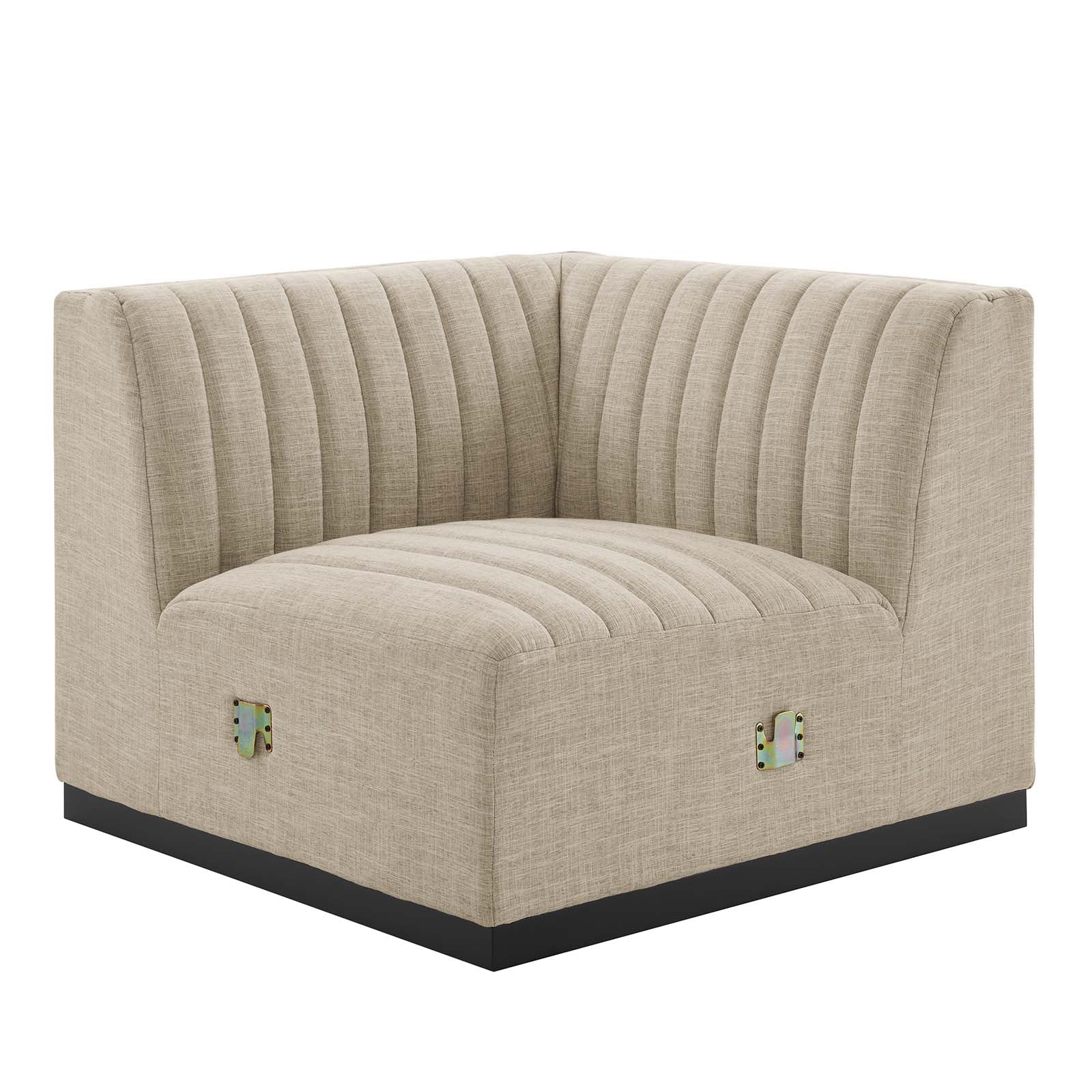Modway Accent Chairs - Conjure Channel Tufted Upholstered Fabric Right Corner Chair Black Beige