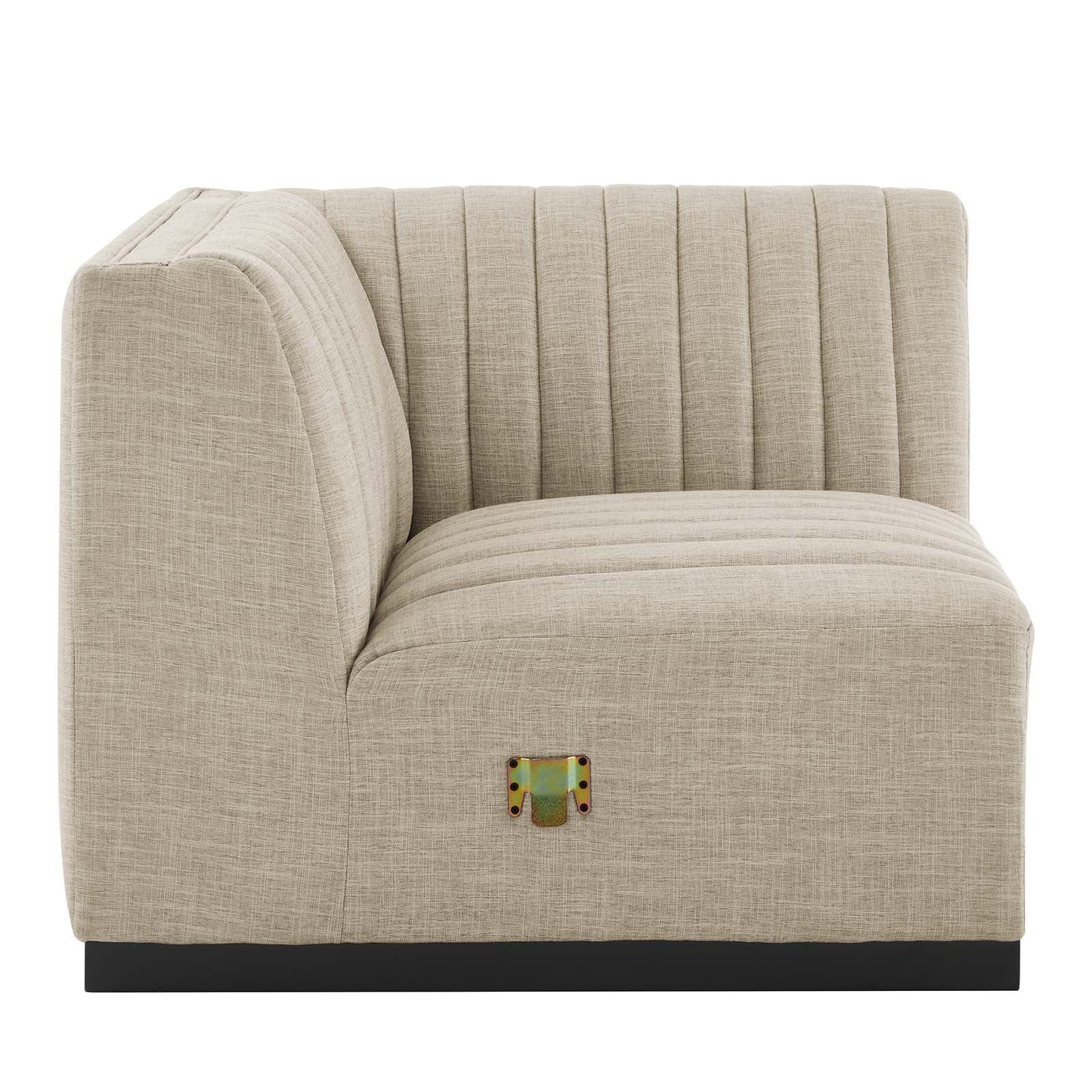 Modway Accent Chairs - Conjure Channel Tufted Upholstered Fabric Right Corner Chair Black Beige