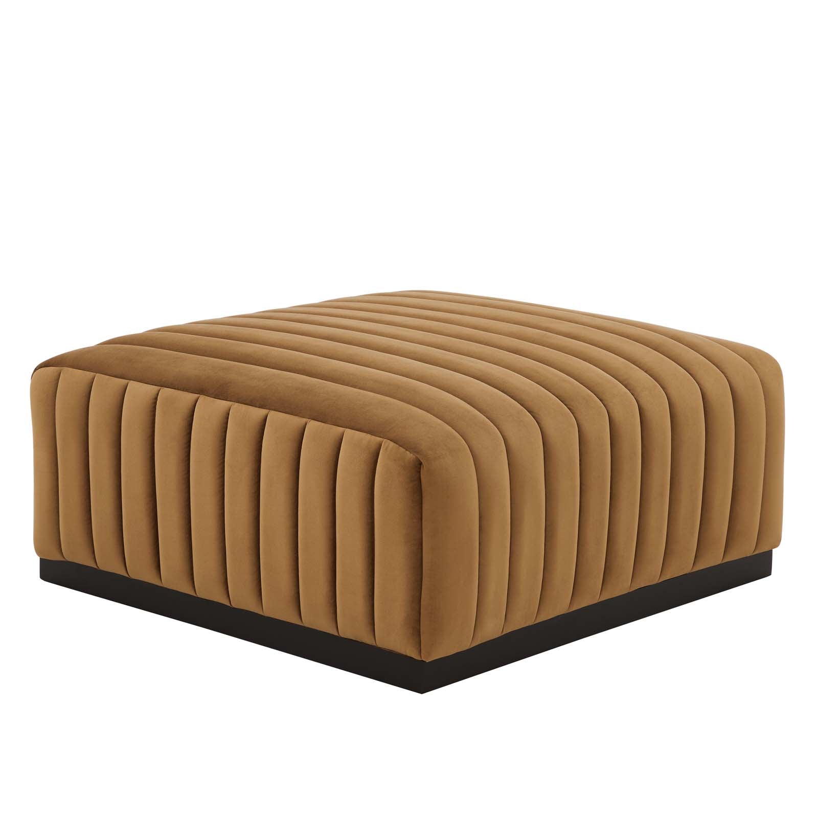 Modway Ottomans & Stools - Conjure Channel Tufted Performance Velvet Ottoman Black Cognac