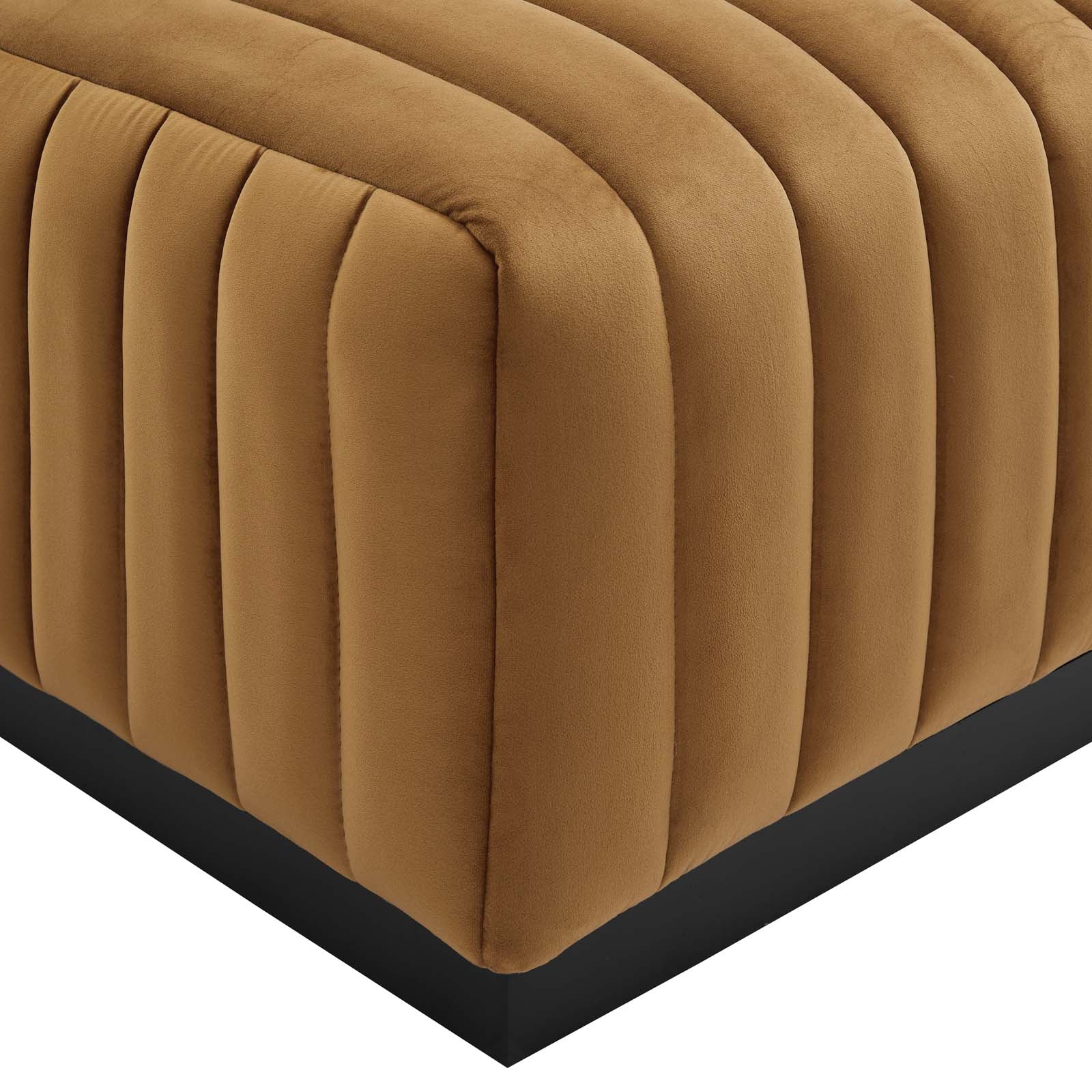 Modway Ottomans & Stools - Conjure Channel Tufted Performance Velvet Ottoman Black Cognac