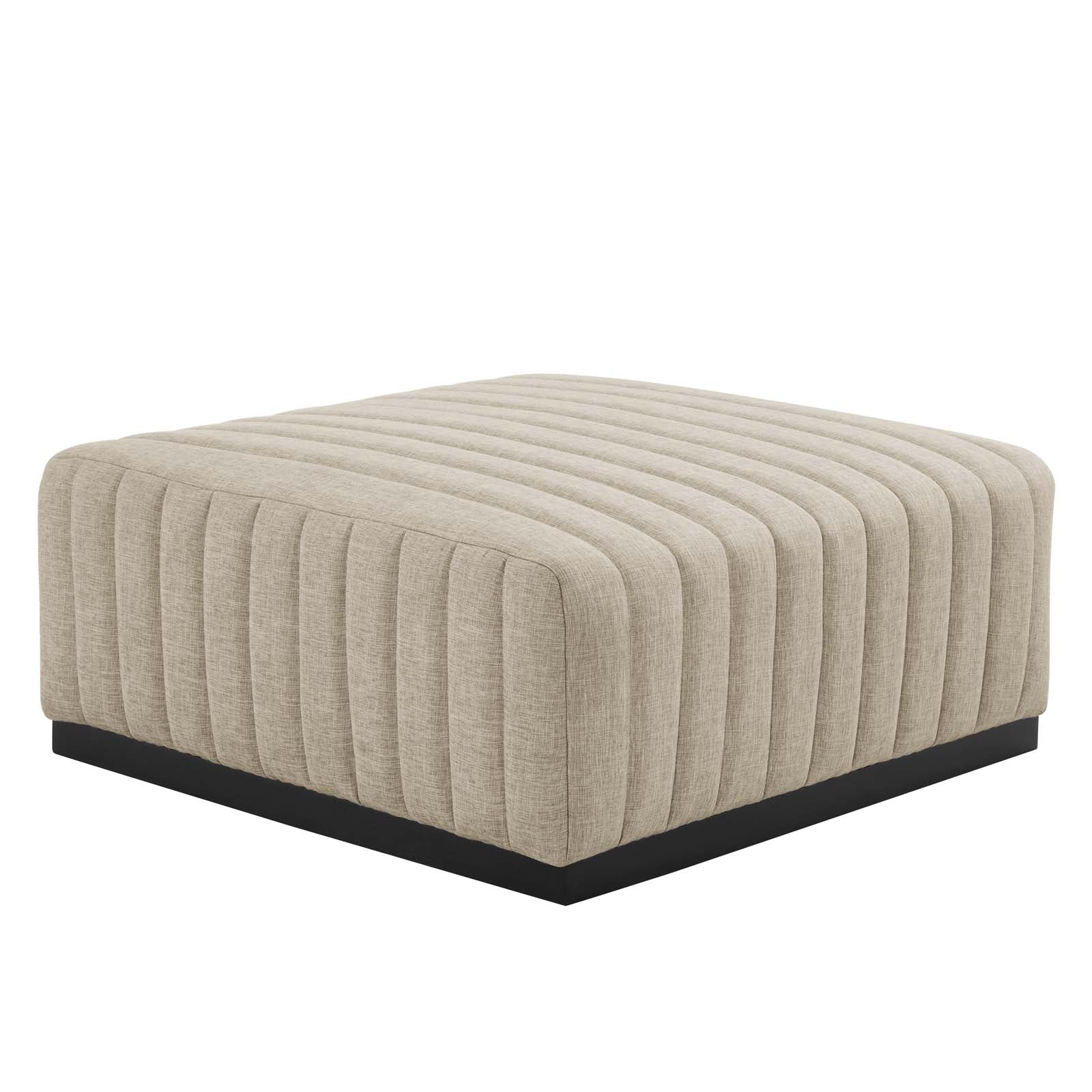 Modway Ottomans & Stools - Conjure Channel Tufted Upholstered Fabric Ottoman Black Beige