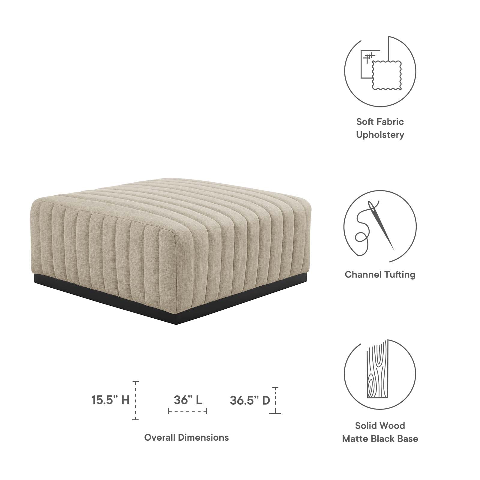 Modway Ottomans & Stools - Conjure Channel Tufted Upholstered Fabric Ottoman Black Beige