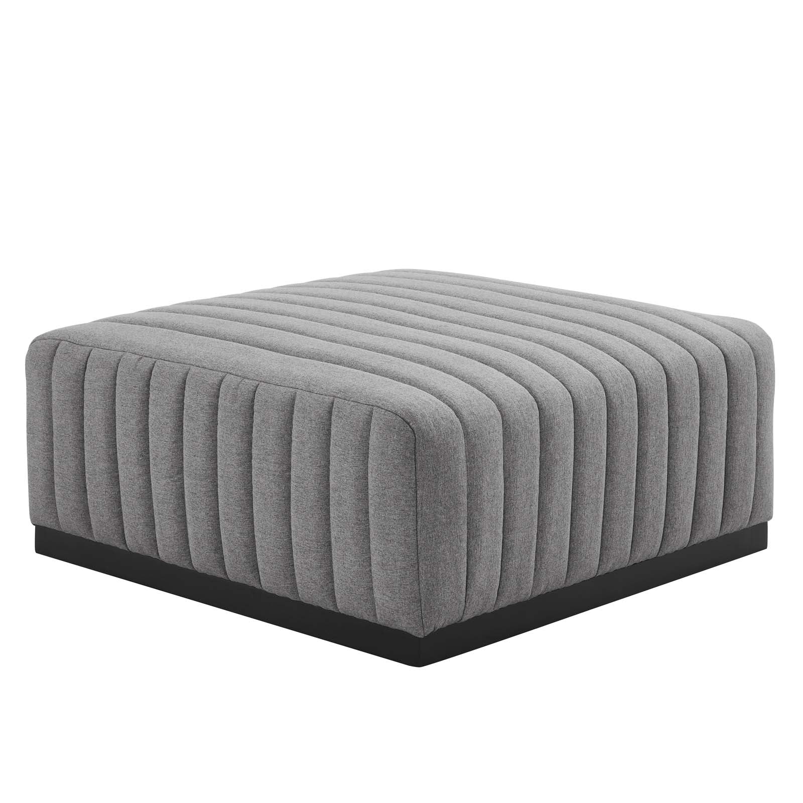 Modway Ottomans & Stools - Conjure Channel Tufted Upholstered Fabric Ottoman Black Light Gray