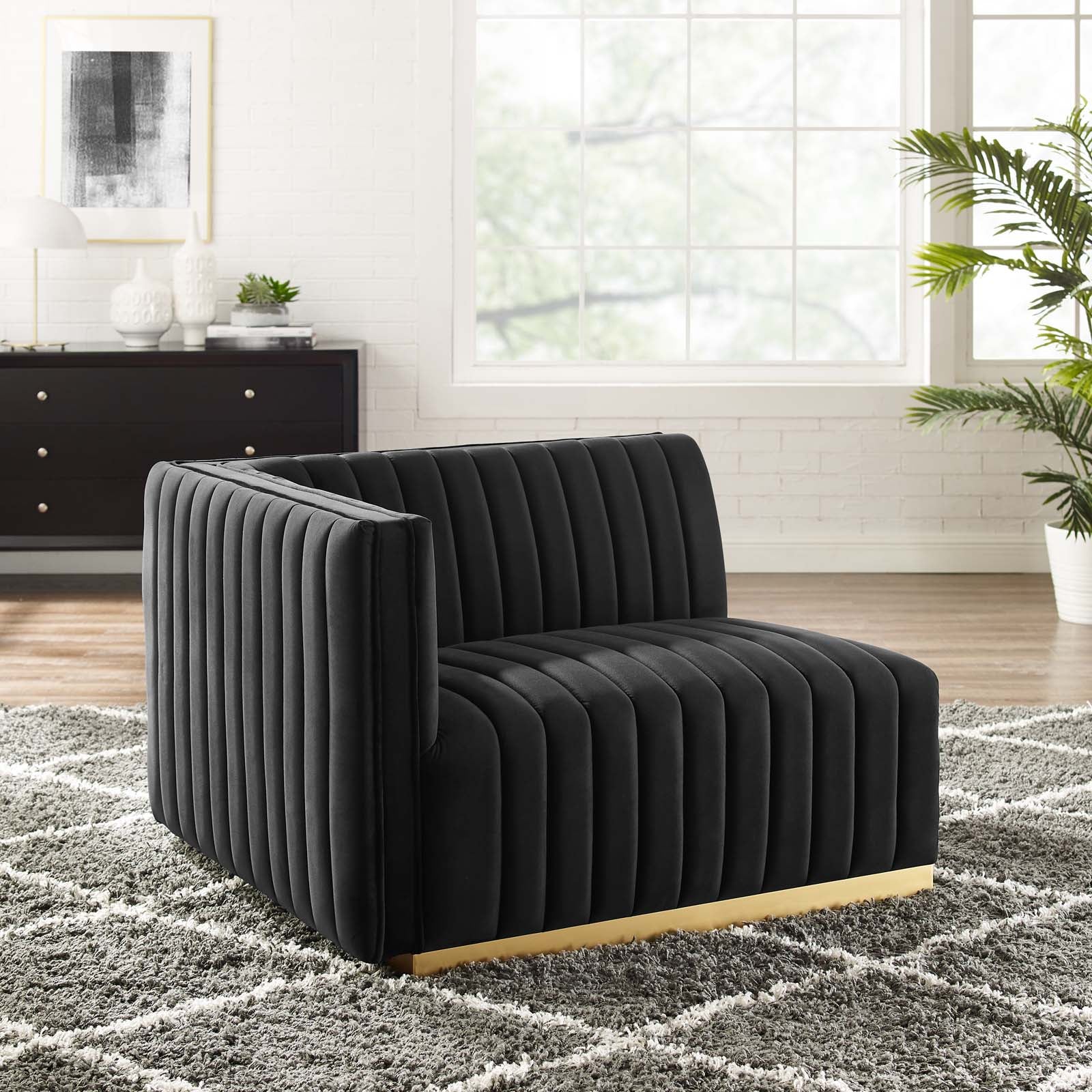 Modway Accent Chairs - Conjure Channel Tufted Performance Velvet Left-Arm Chair Gold Black
