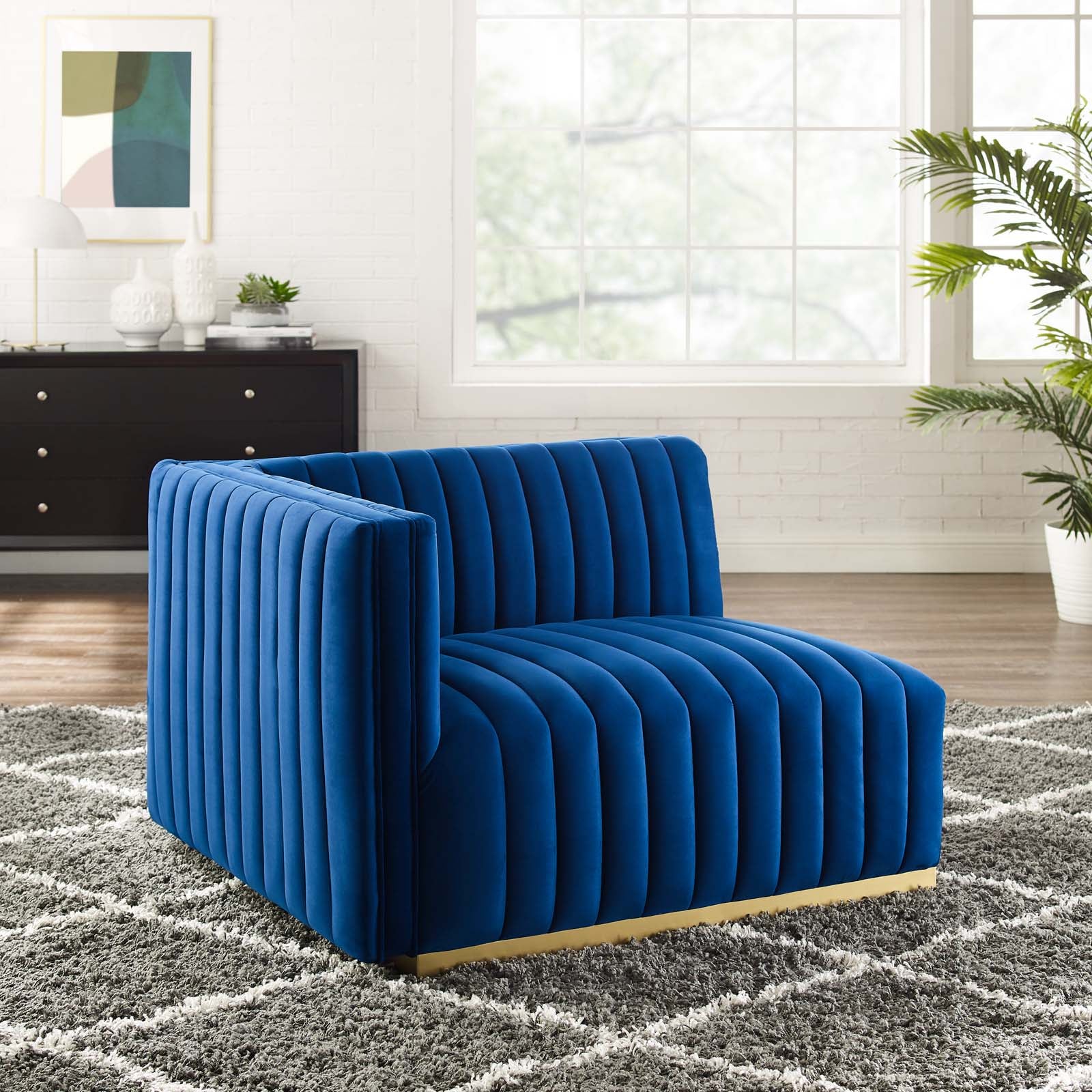 Modway Accent Chairs - Conjure Channel Tufted Performance Velvet Left-Arm Chair Gold Navy