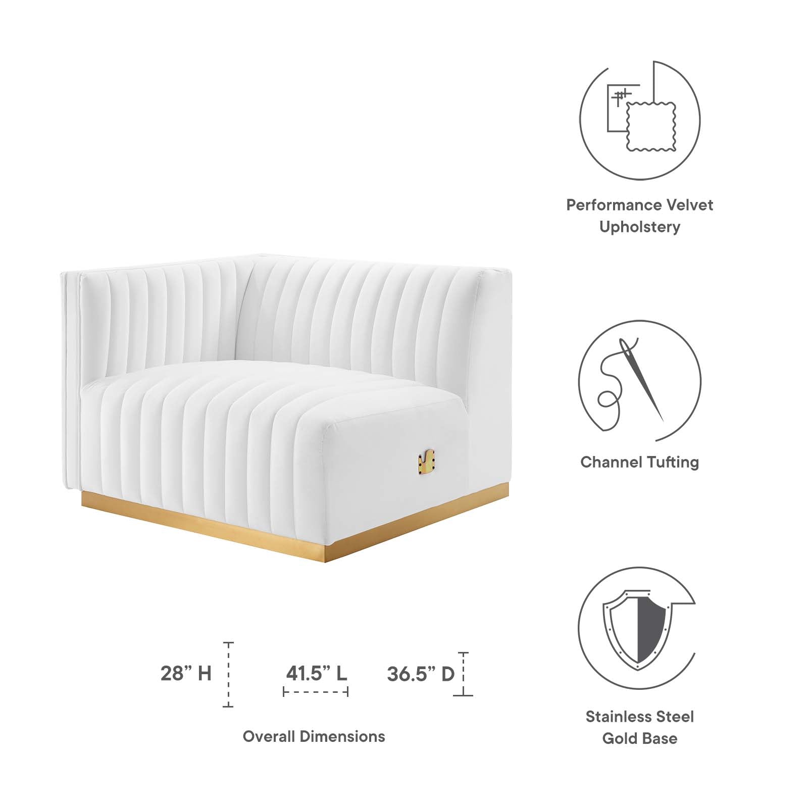 Modway Accent Chairs - Conjure Channel Tufted Performance Velvet Left-Arm Chair Gold