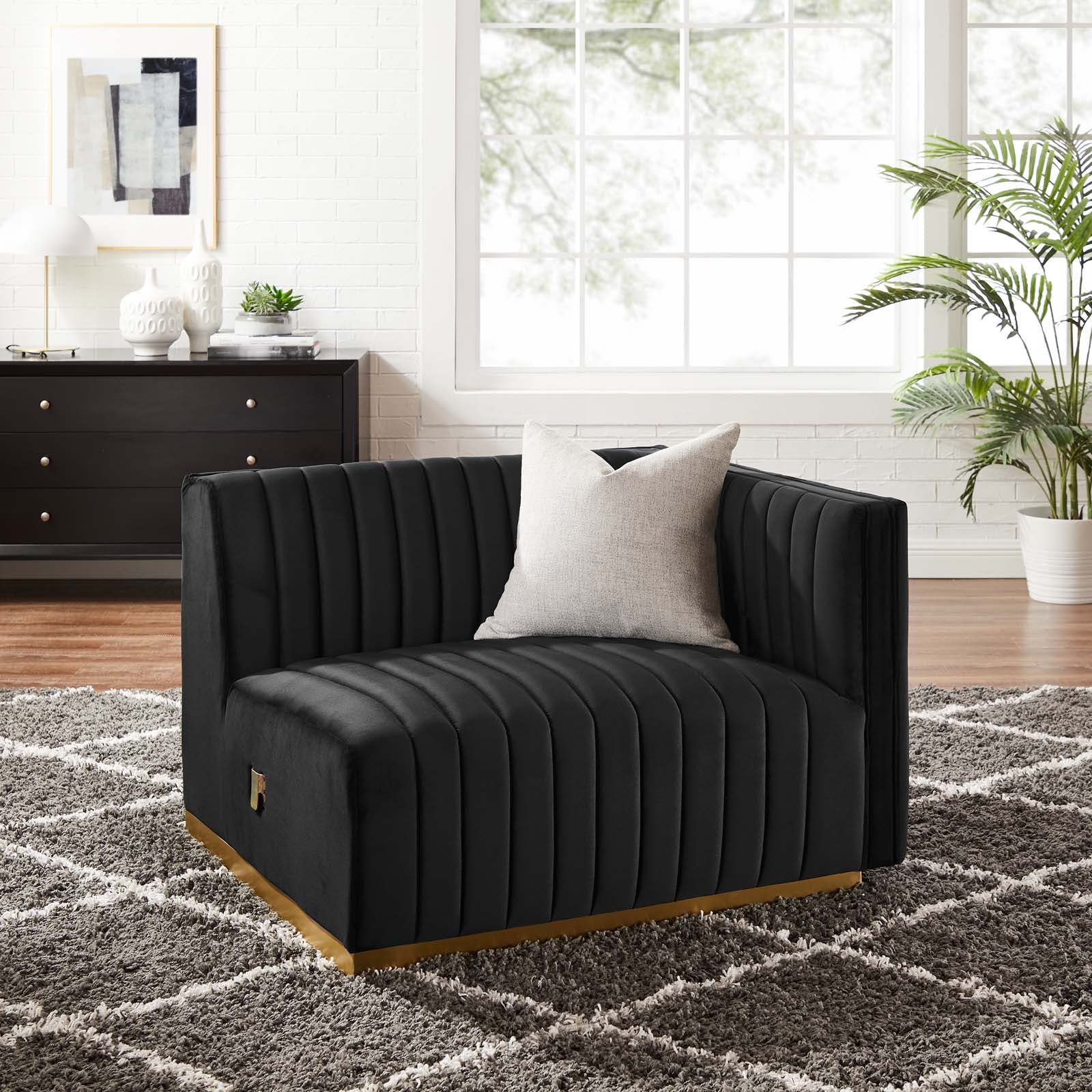 Modway Accent Chairs - Conjure Channel Tufted Performance Velvet Right-Arm Chair Gold Black