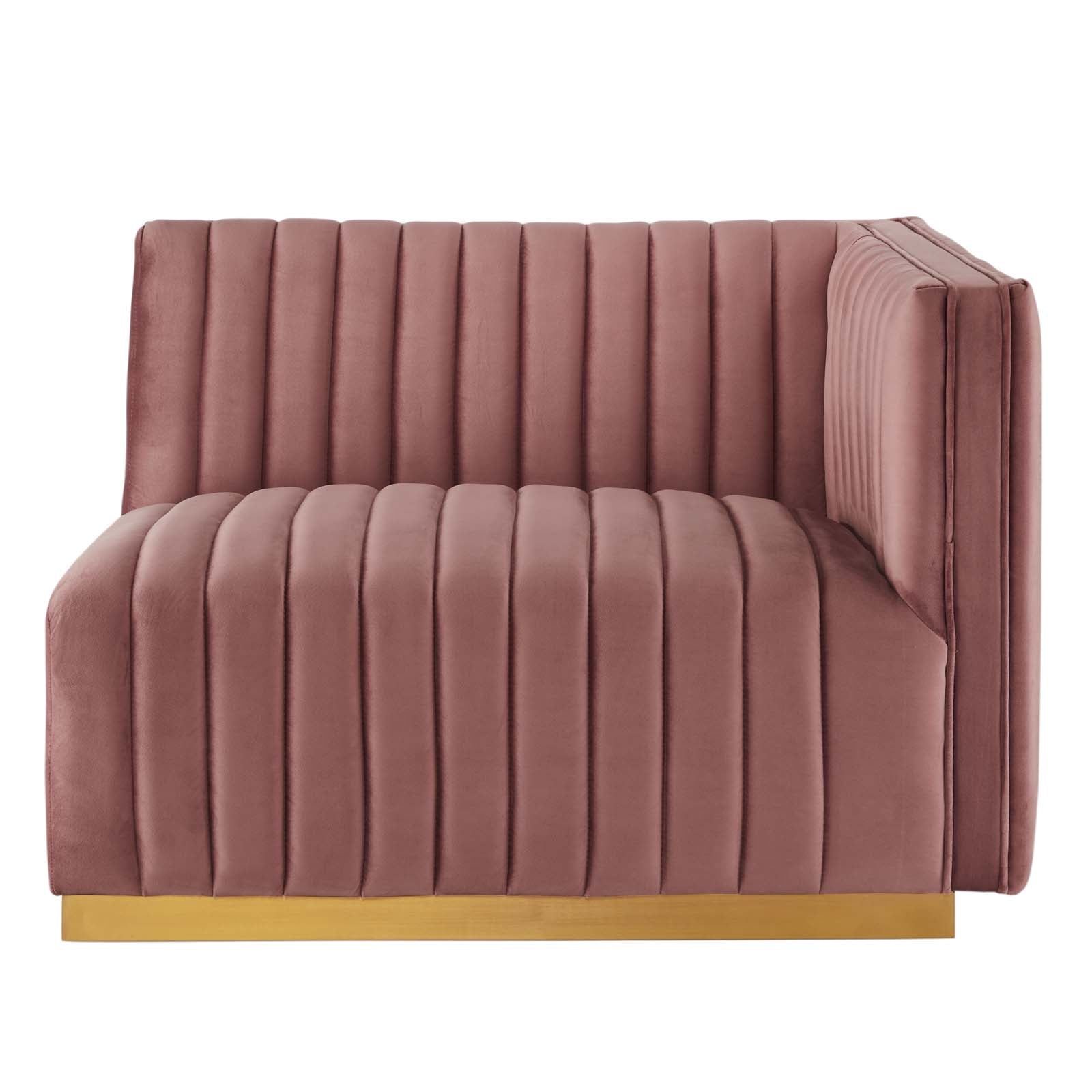 Modway Accent Chairs - Conjure Channel Tufted Performance Velvet Right-Arm Chair Gold Dusty Rose