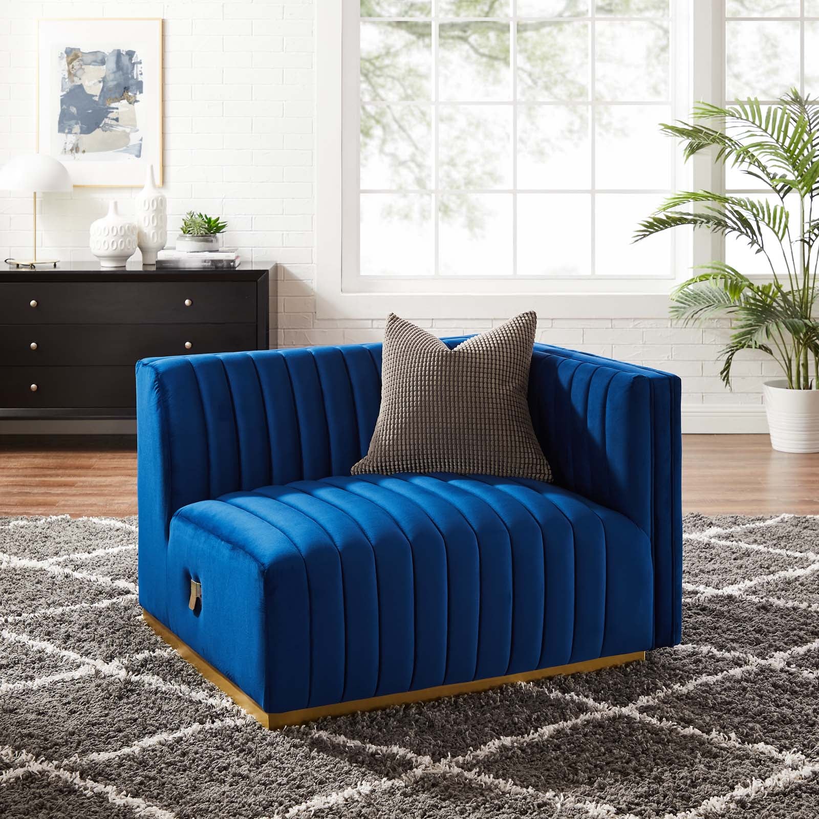 Modway Accent Chairs - Conjure Channel Tufted Performance Velvet Right-Arm Chair Gold Navy