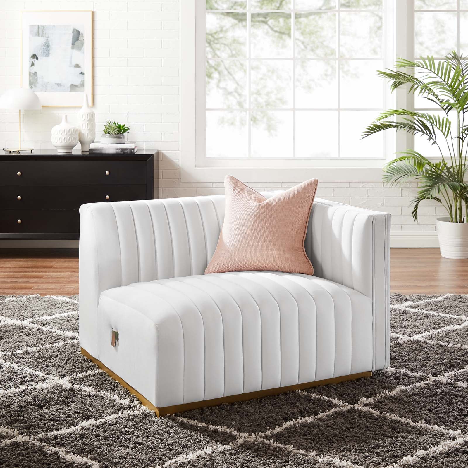 Modway Accent Chairs - Conjure Channel Tufted Performance Velvet Right-Arm Chair Gold White