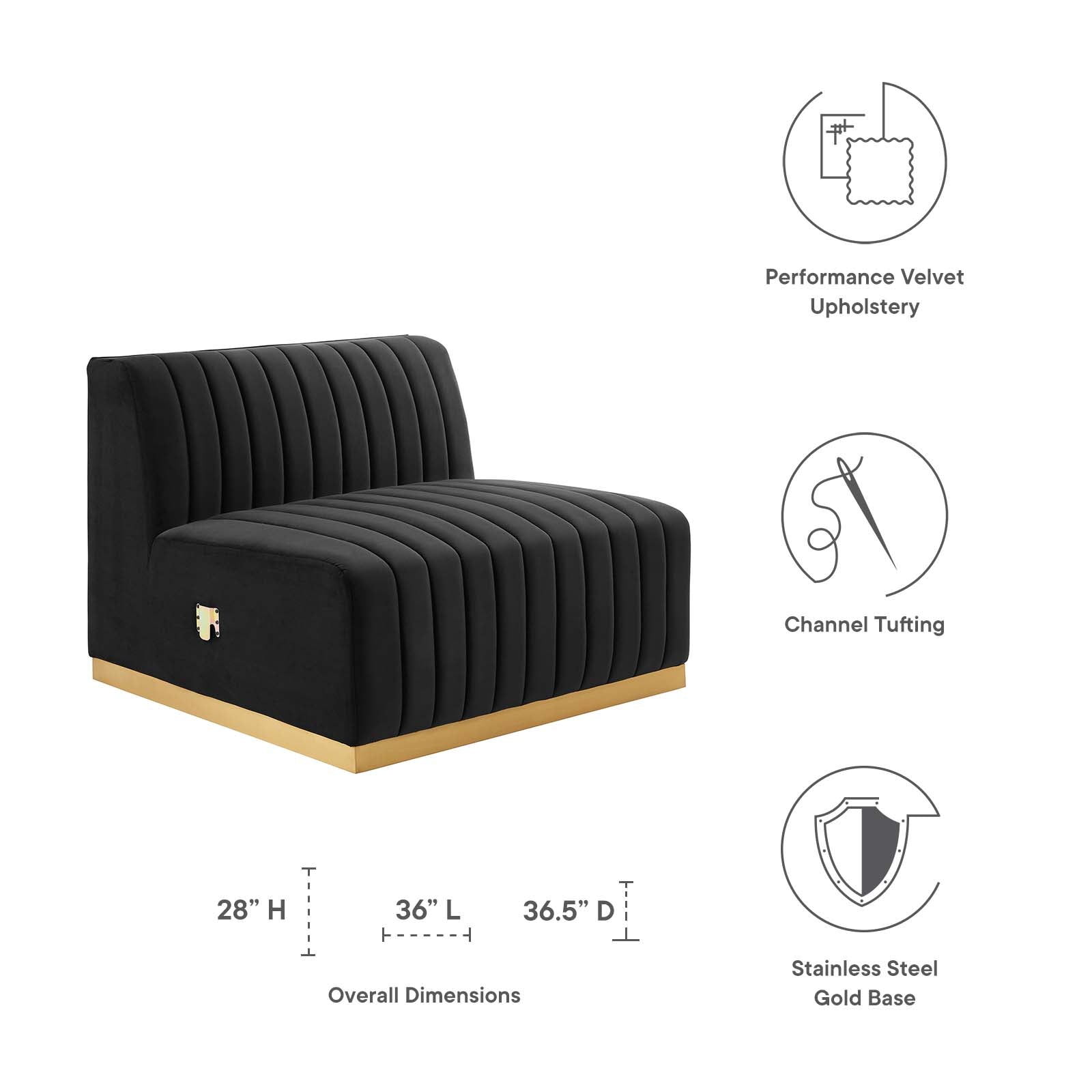 Modway Accent Chairs - Conjure Channel Tufted Performance Velvet Armless Chair Gold Black
