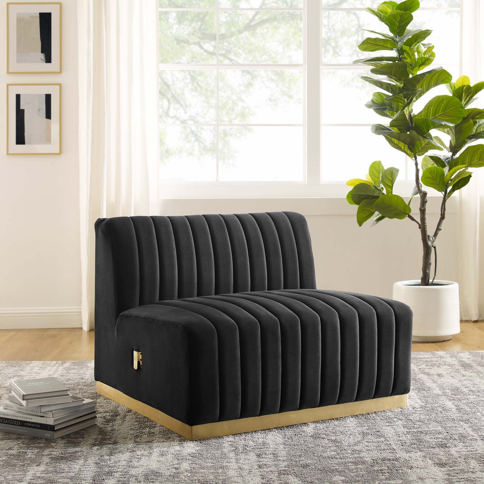 Modway Accent Chairs - Conjure Channel Tufted Performance Velvet Armless Chair Gold Black