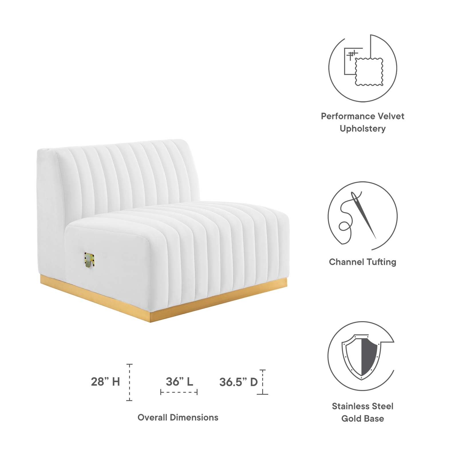Modway Accent Chairs - Conjure Channel Tufted Performance Velvet Armless Chair Gold White