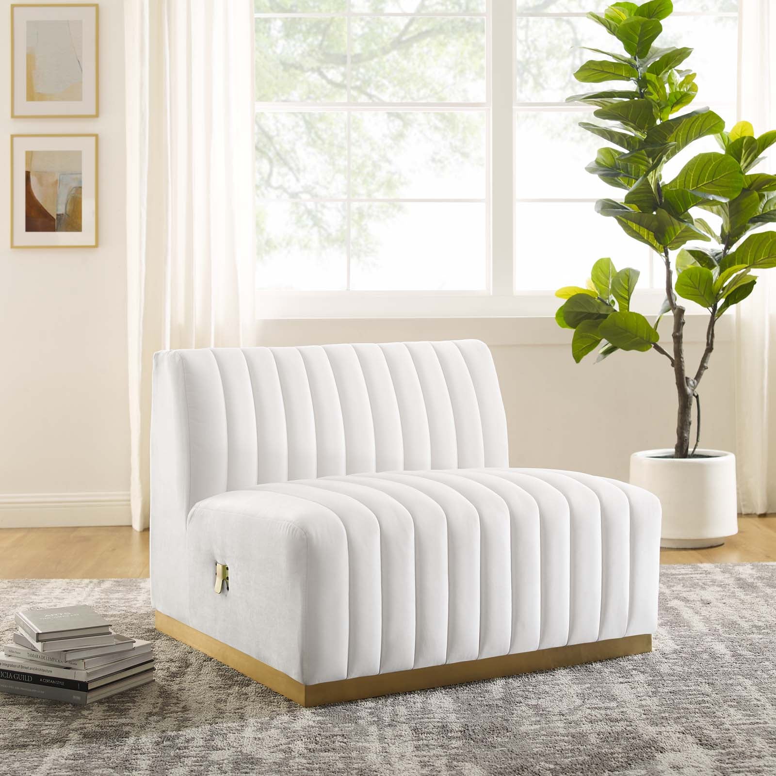 Modway Accent Chairs - Conjure Channel Tufted Performance Velvet Armless Chair Gold White
