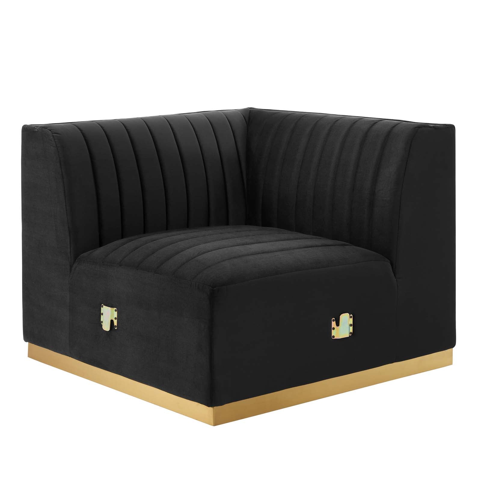 Modway Accent Chairs - Conjure-Channel-Tufted-Performance-Velvet-Left-Corner-Chair-Gold-Black